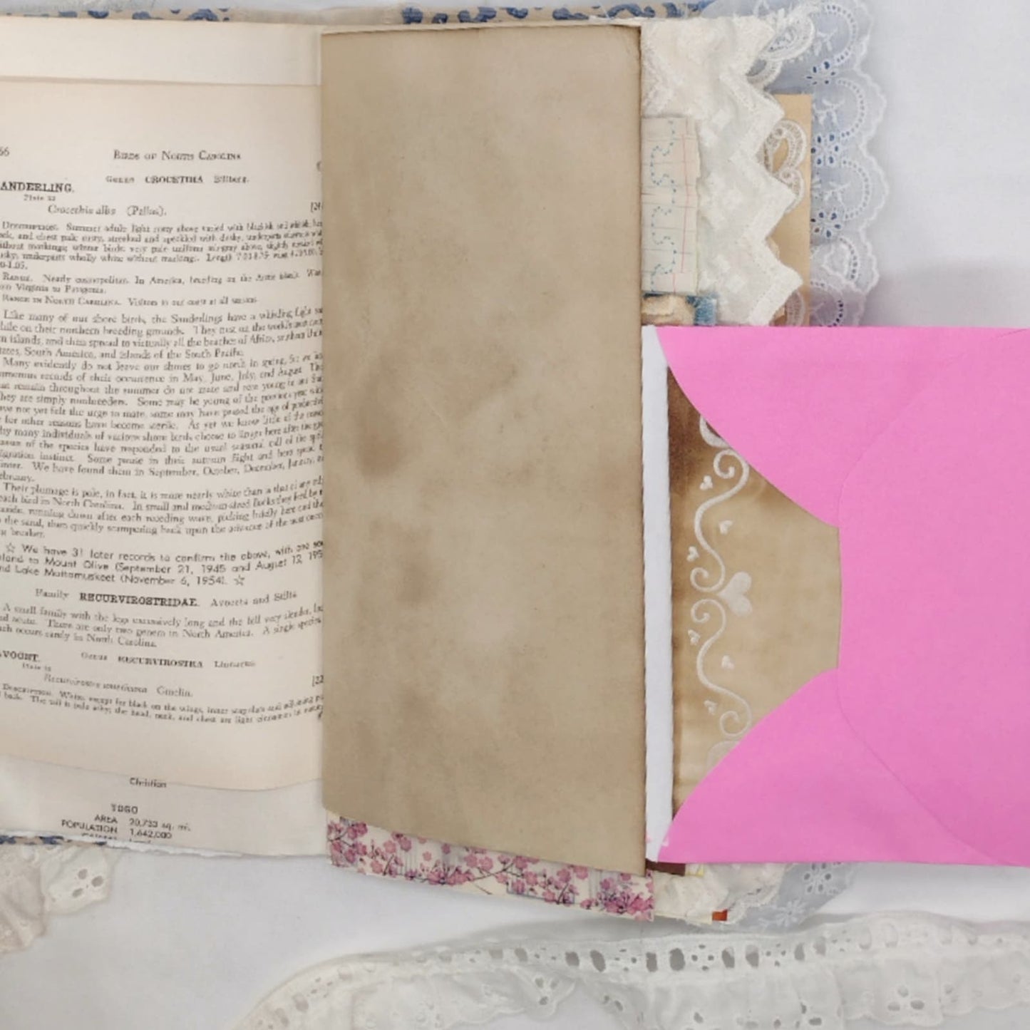 Blue and White Junk Journal, Handmade Journal, Embellished Junk Journal