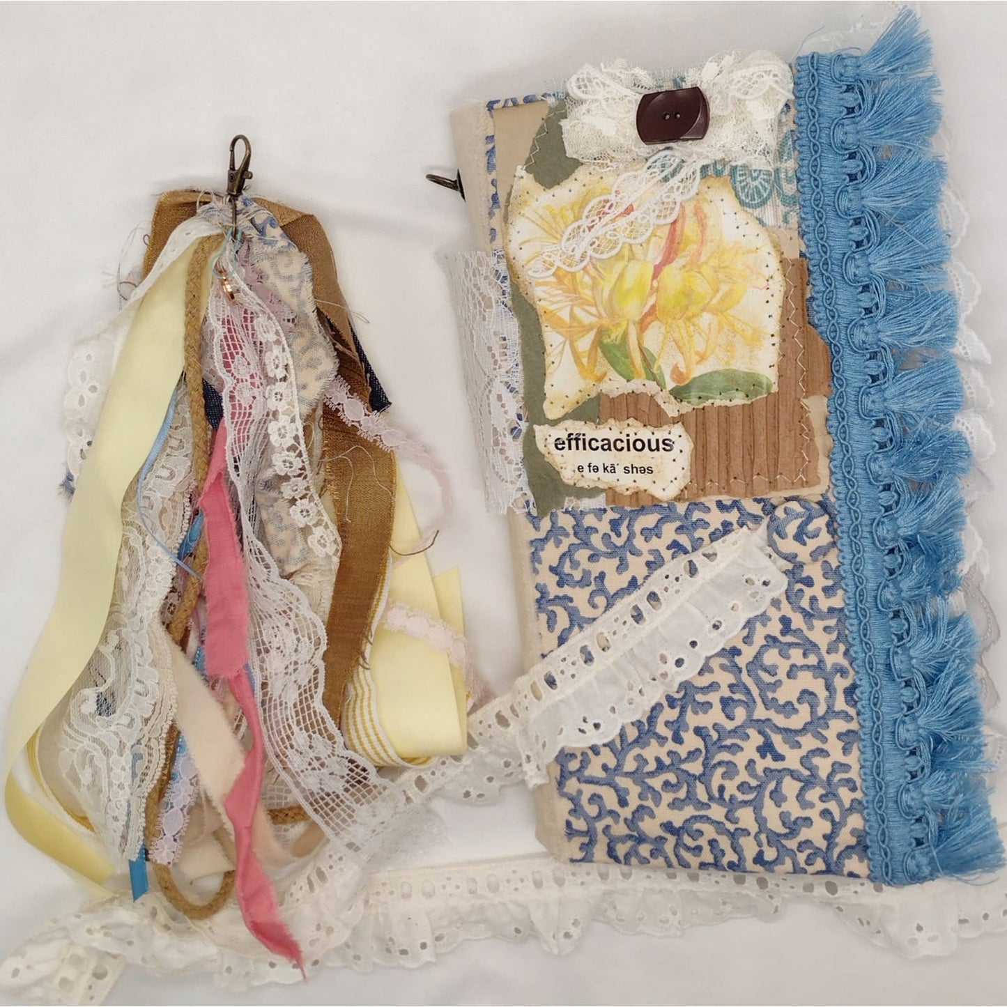Blue and White Junk Journal, Handmade Journal, Embellished Junk Journal