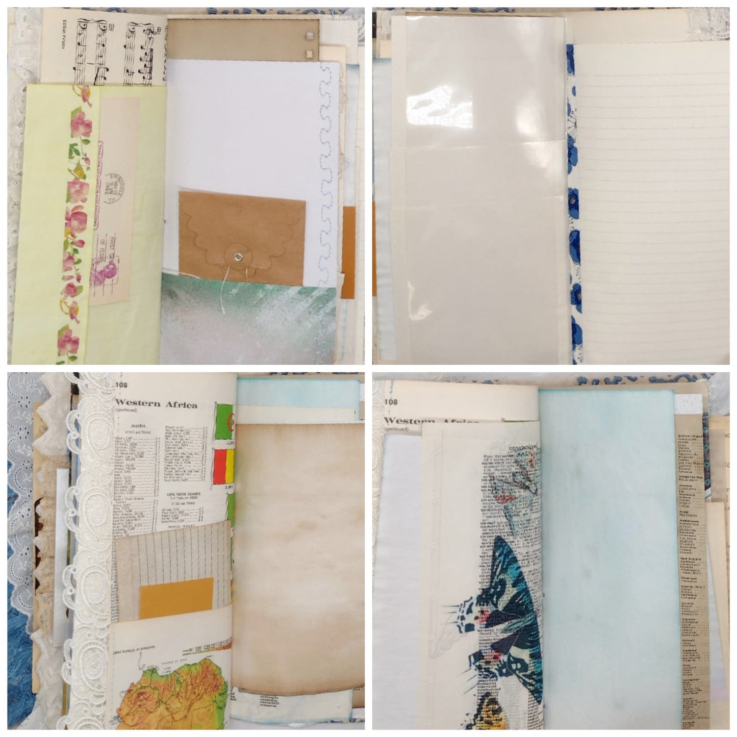 Blue and White Junk Journal, Handmade Journal, Embellished Junk Journal