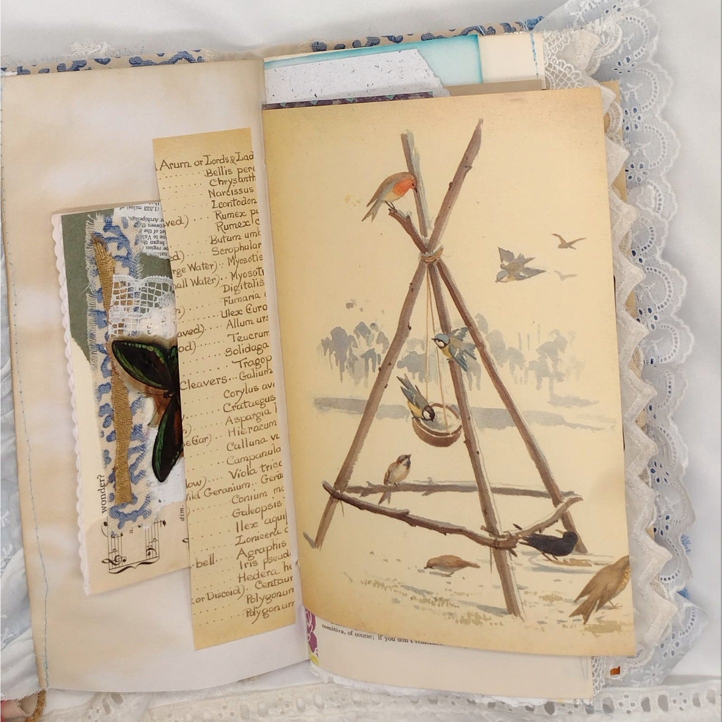 Blue and White Junk Journal, Handmade Journal, Embellished Junk Journal
