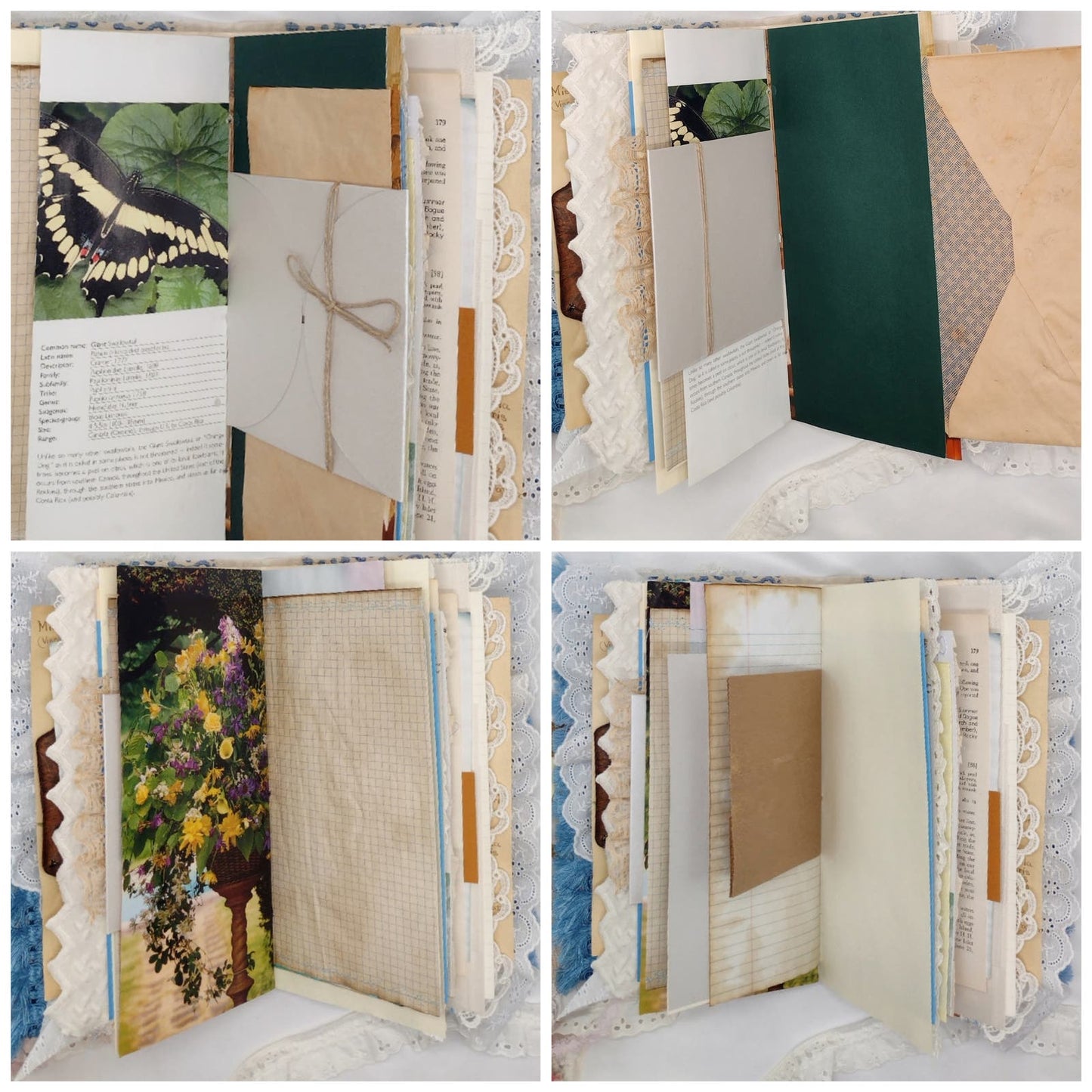 Blue and White Junk Journal, Handmade Journal, Embellished Junk Journal