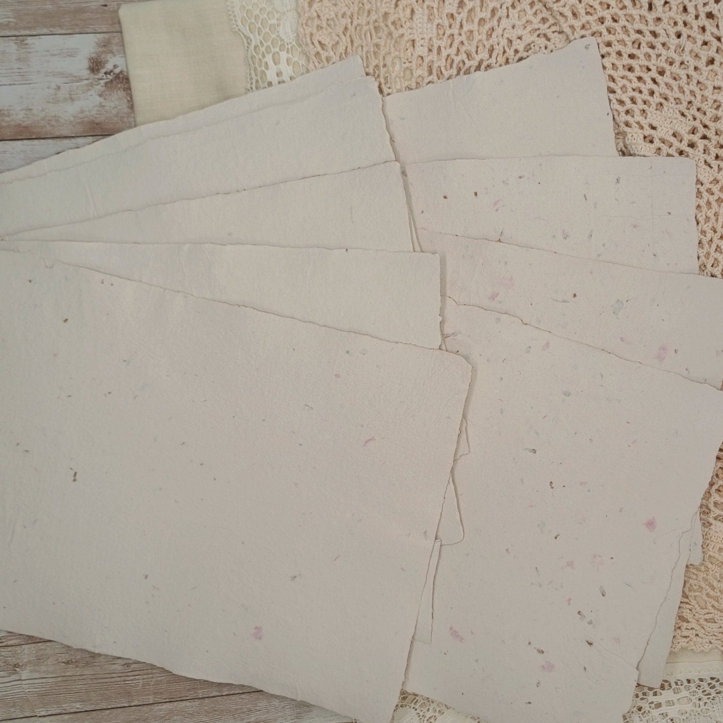 Handmade Papers with Floral Inclusions, 10 Lighter Weight Recycled Sheets