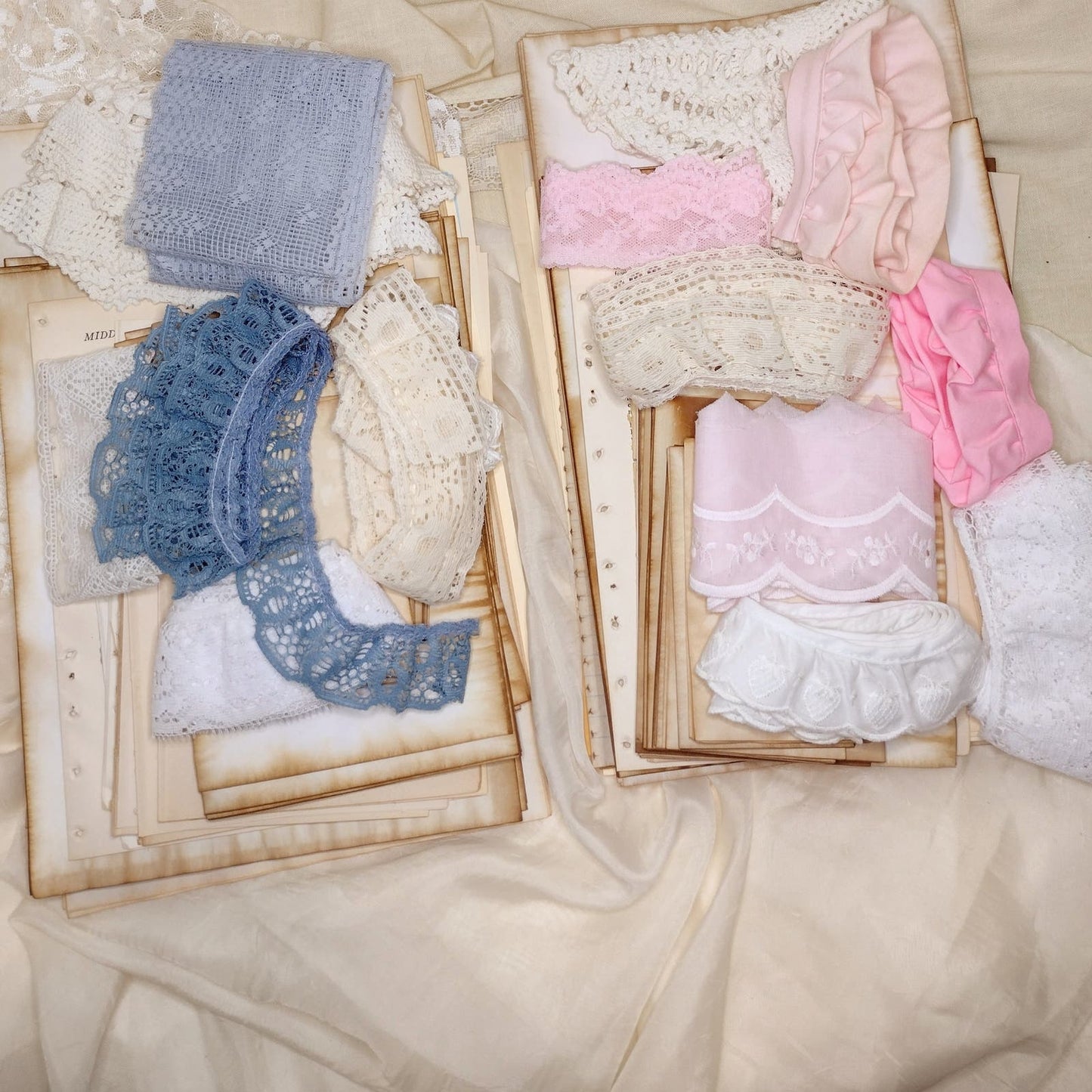 Tea Dyed Blue Junk Journal Bundle, Craft Supply Pack, Paper Crafting Kit, Mixed Media Lot