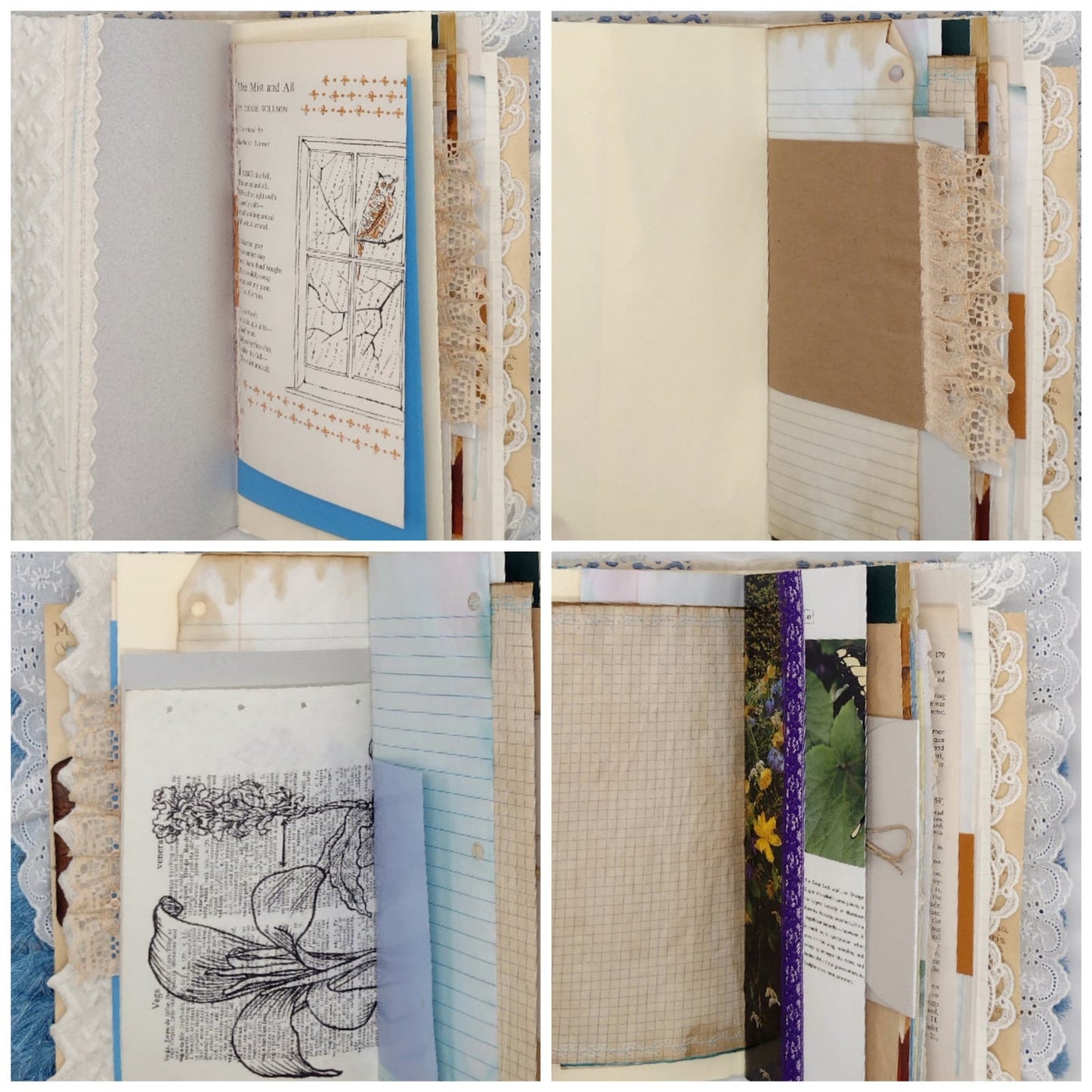 Blue and White Junk Journal, Handmade Journal, Embellished Junk Journal