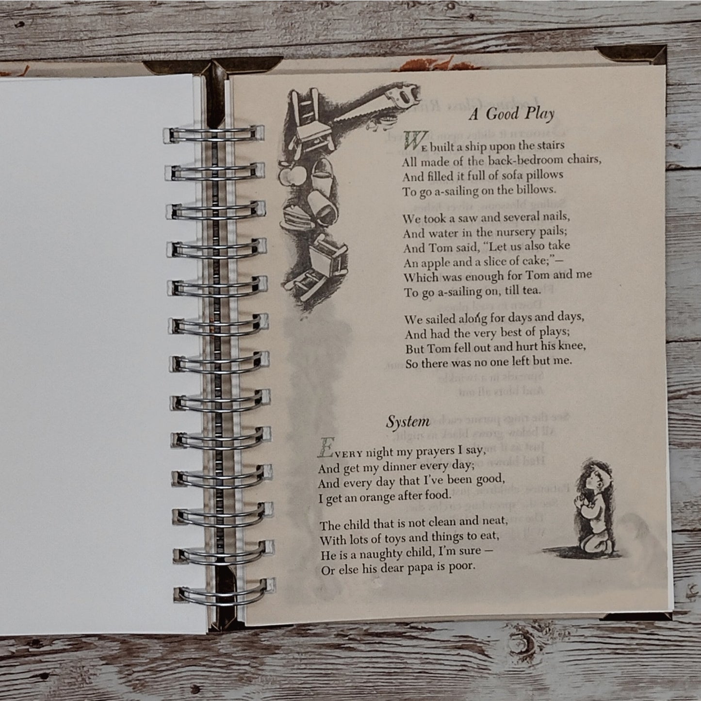 Recycled Spiral Notebook Diary, A Child's Book of Verses, Altered Book Journal
