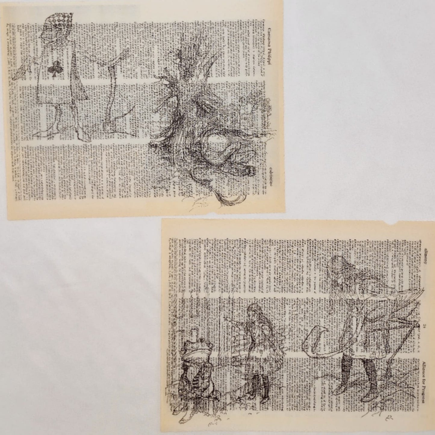 Alice in Wonderland Dictionary Prints 4, Black and White Alice Prints