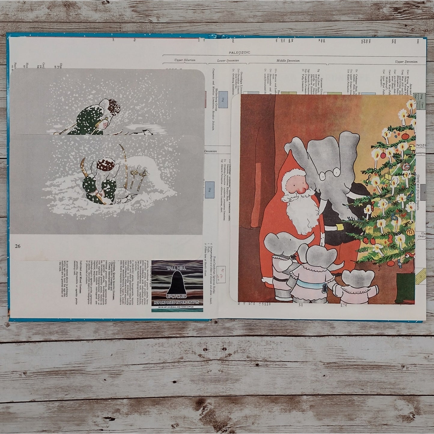 Babar and Father Christmas Altered Book Journal, Recycled Diary