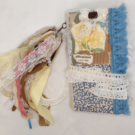 Blue and White Junk Journal, Handmade Journal, Embellished Junk Journal