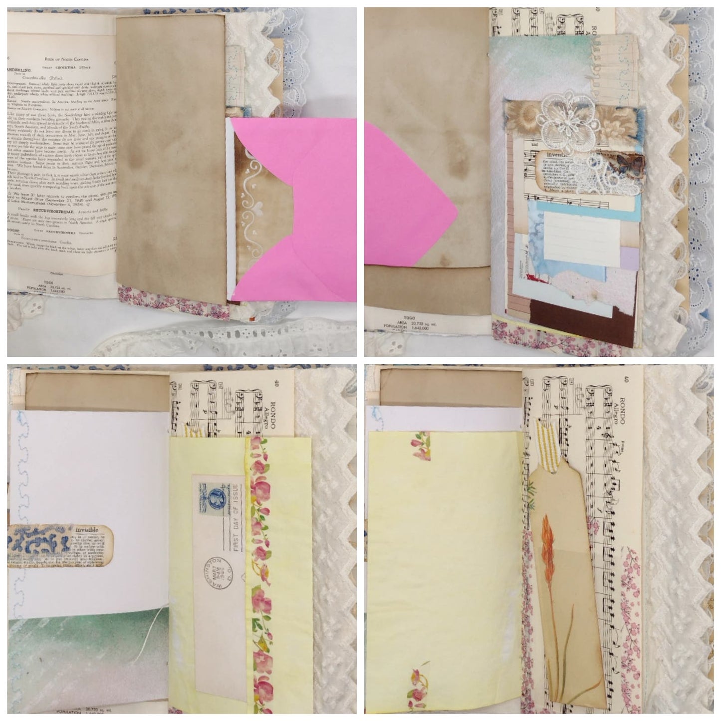 Blue and White Junk Journal, Handmade Journal, Embellished Junk Journal
