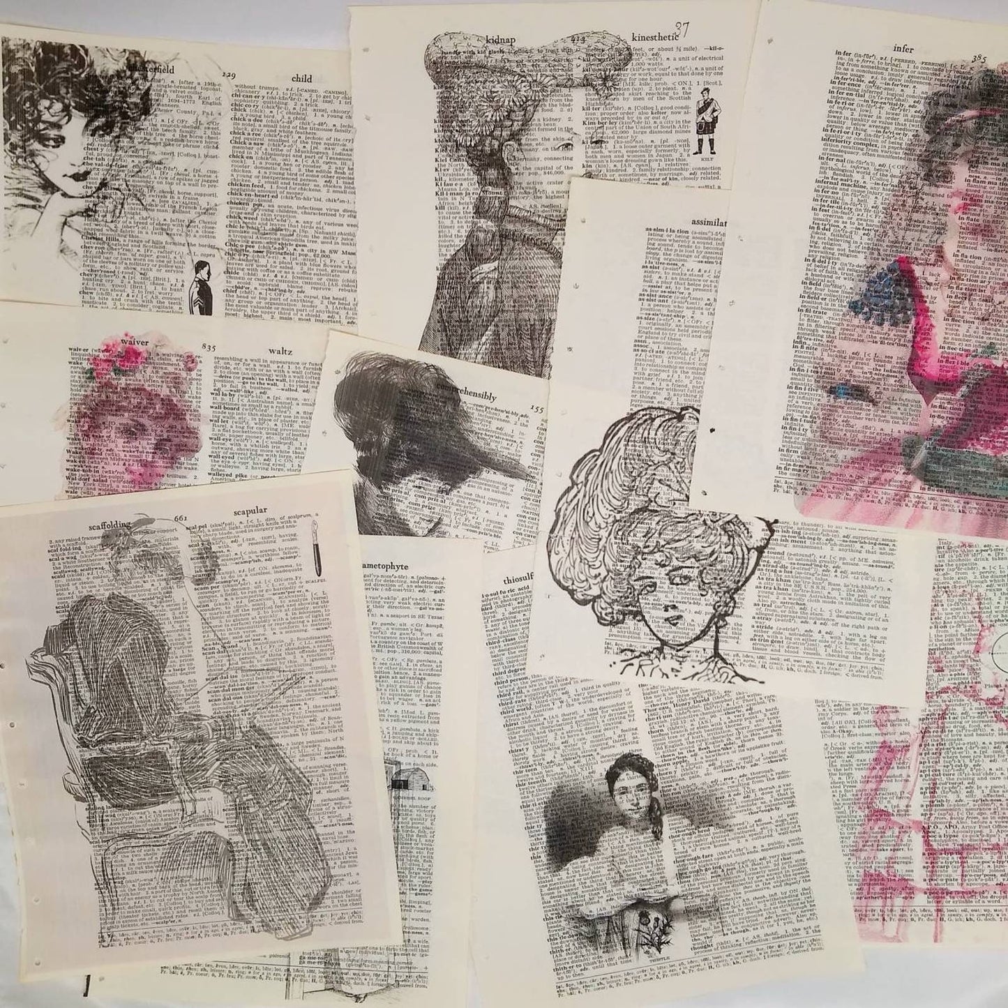 Vintage Ladies Dictionary Prints, Colorful Victorian Lady Prints