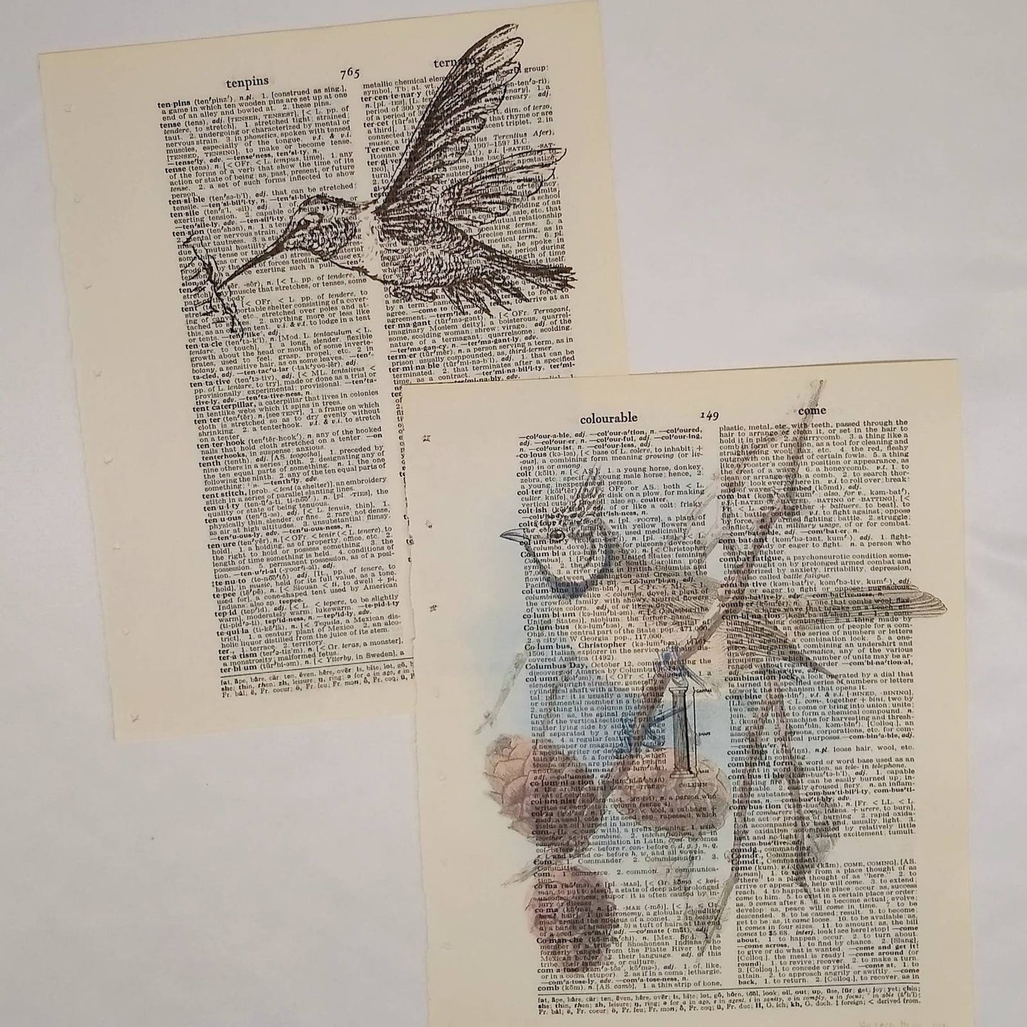Bird Vintage Dictionary Prints, Colorful Bird Prints, Book Page Prints