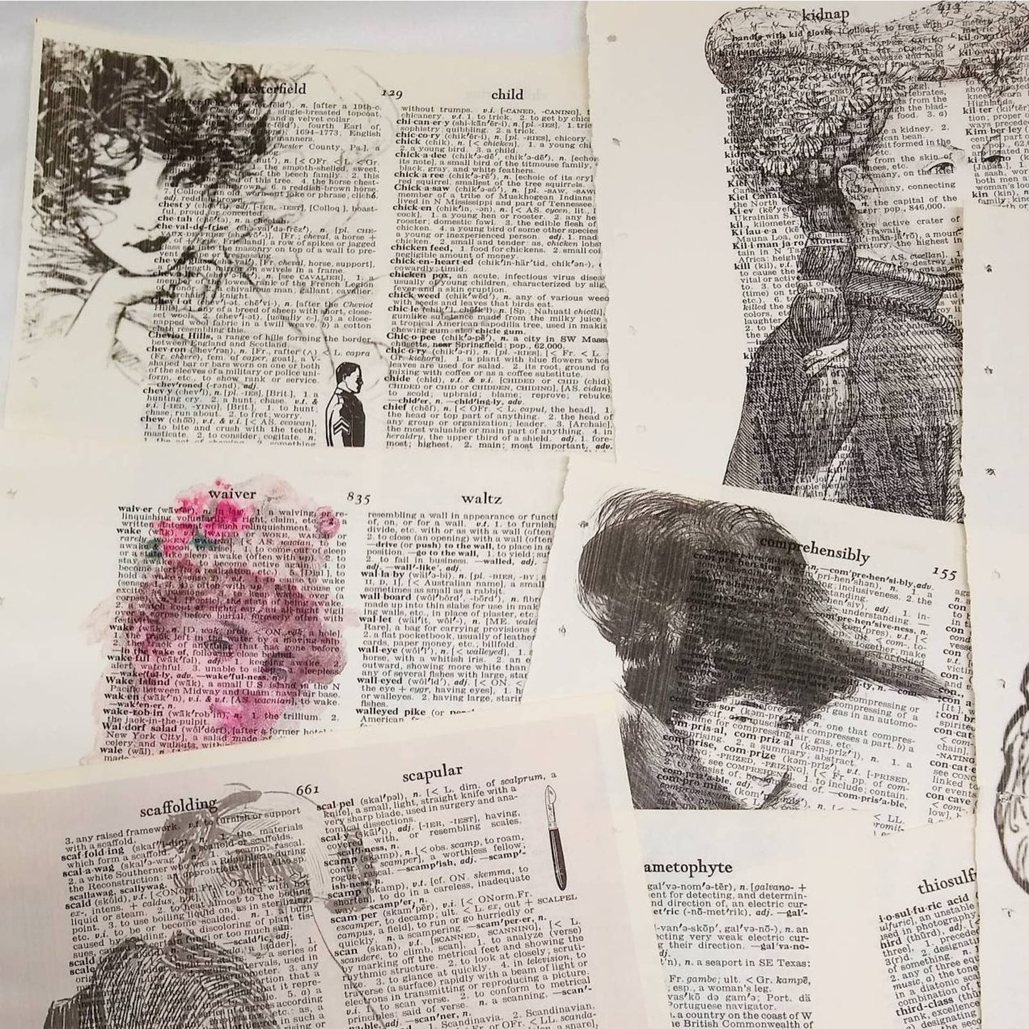 Vintage Ladies Dictionary Prints, Colorful Victorian Lady Prints