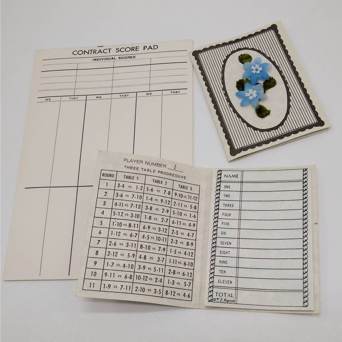 Vintage Bridge Score Cards and Books, Flower Bidge Book, Vintage Game Score Sheets