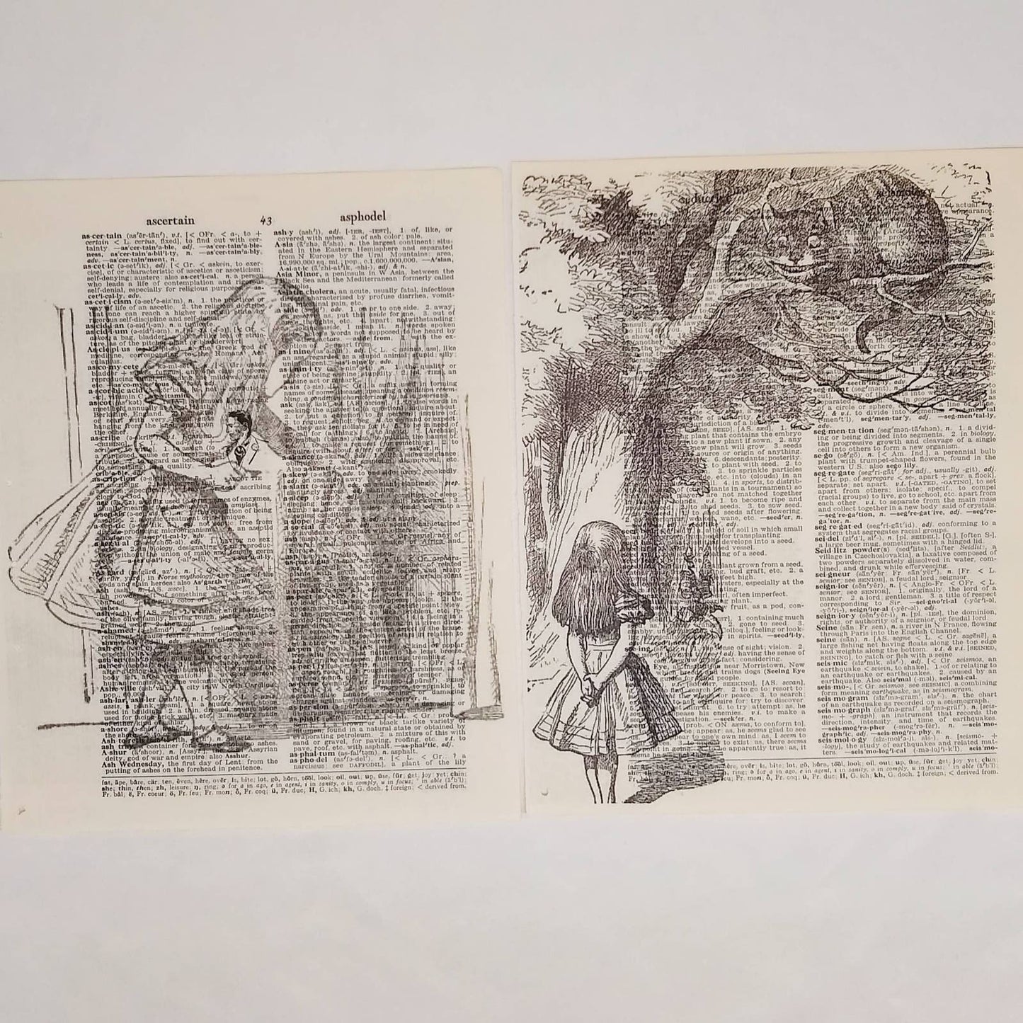 Alice in Wonderland Vintage Dictionary Prints, Through the Looking Glass Prints