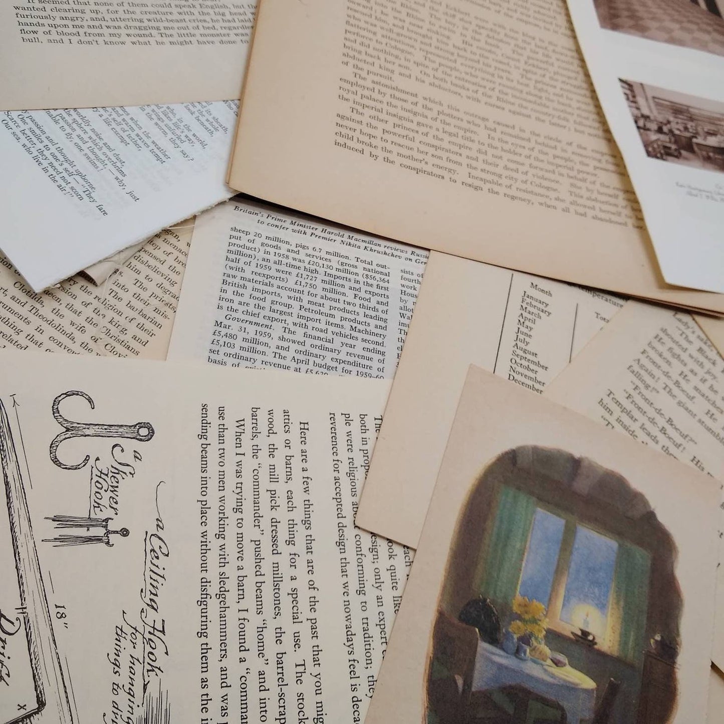 Very Vintage Book Pages, Old Book Page Bundle, Assorted Book Pages, Junk Journal Supply, Collage Pages, Journal Ephemera