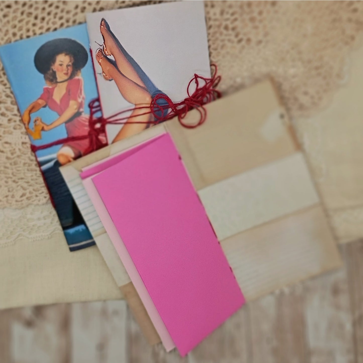 Red Traveler's Notebook Inserts, 3 Vintage Pin-up Girl Handmade Notebooks