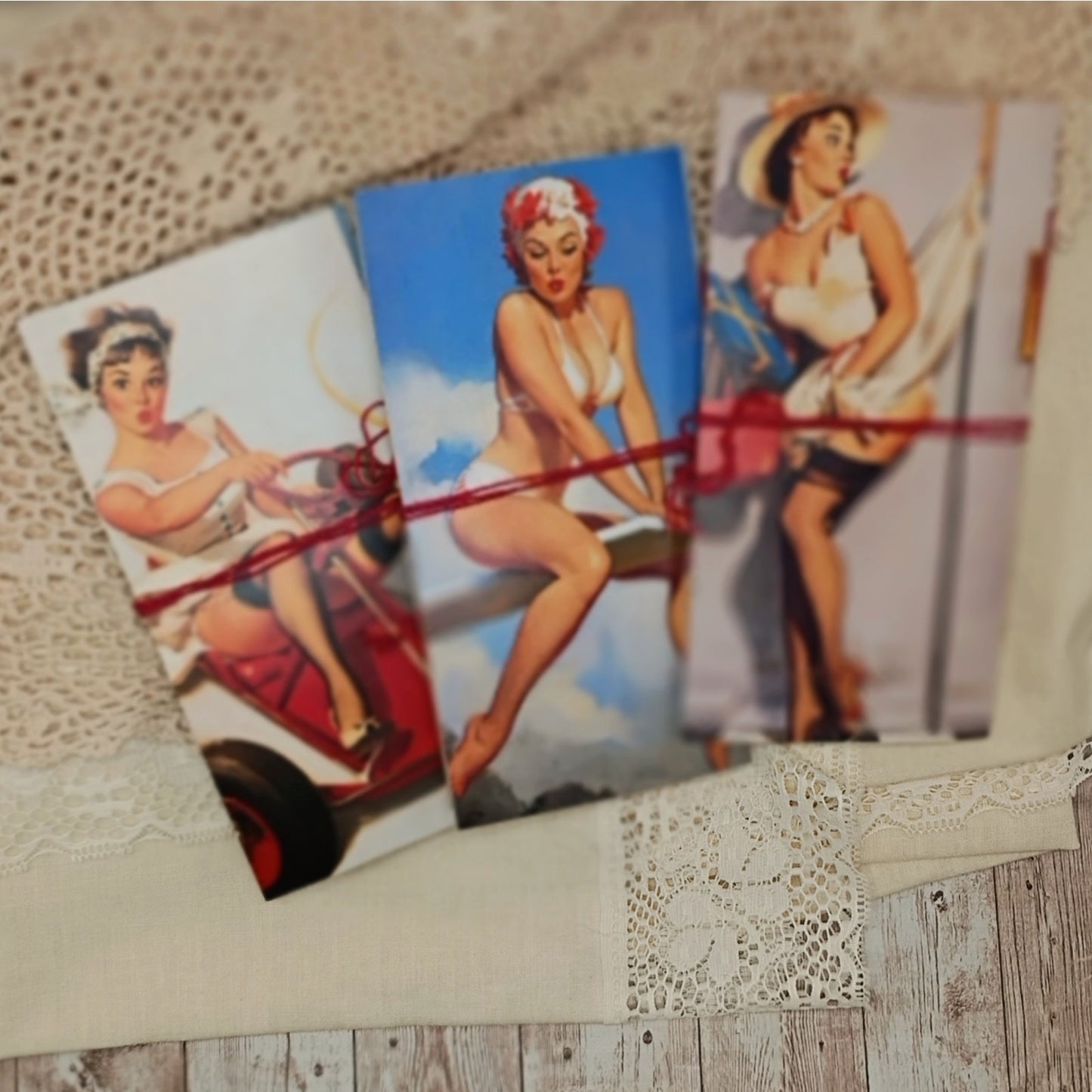Red Traveler's Notebook Inserts, 3 Vintage Pin-up Girl Handmade Notebooks