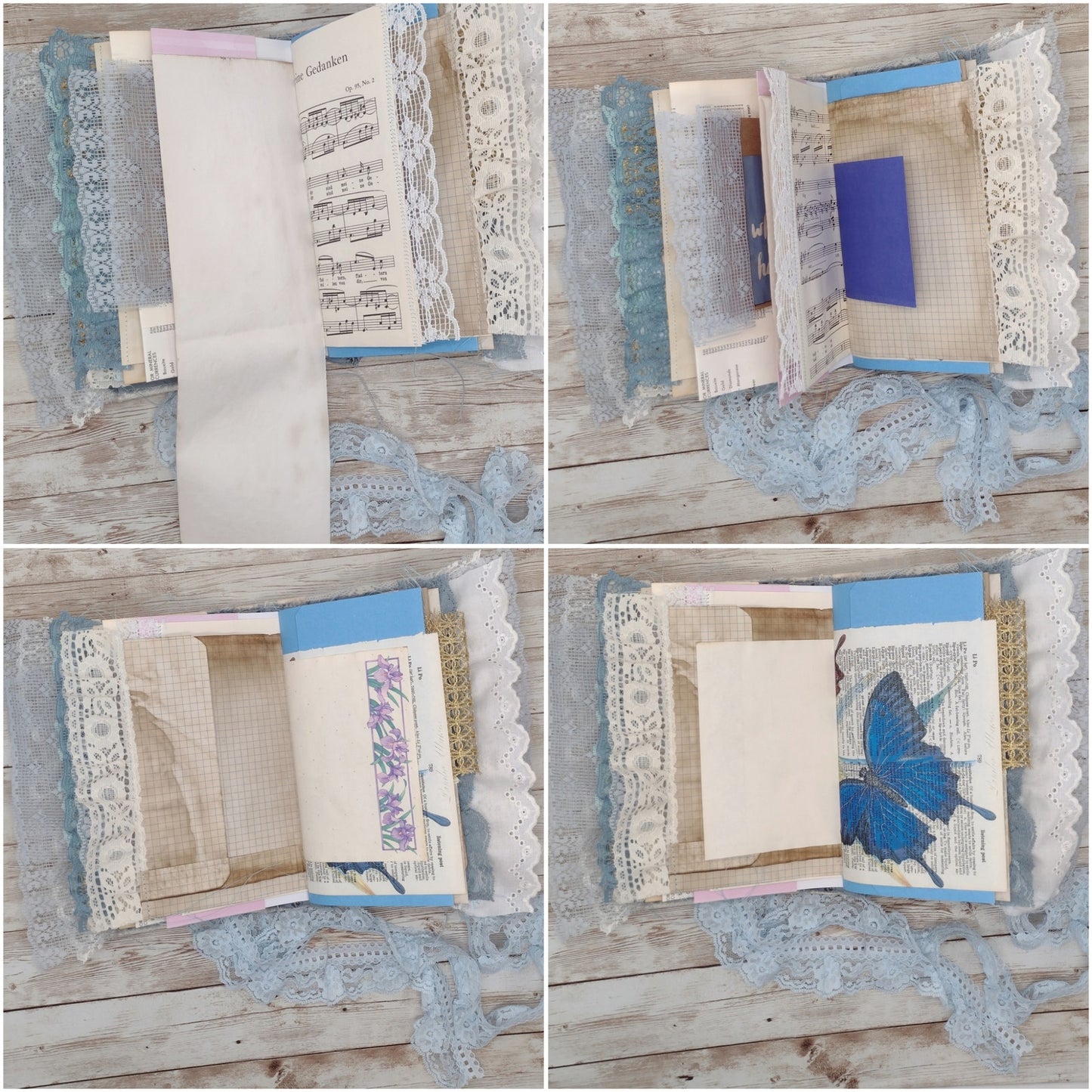 Blue Embellished Junk Journal: Flowers, Birds and Butterflies (Kindness)