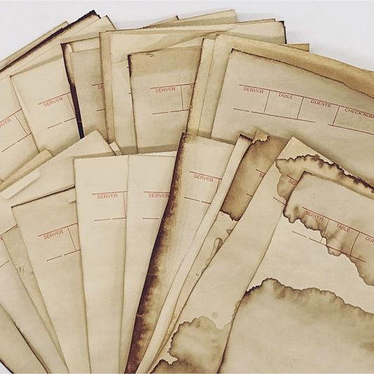 20 Coffee Dyed Guest Checks and Kitchen Tickets, Hand Dyed Paper