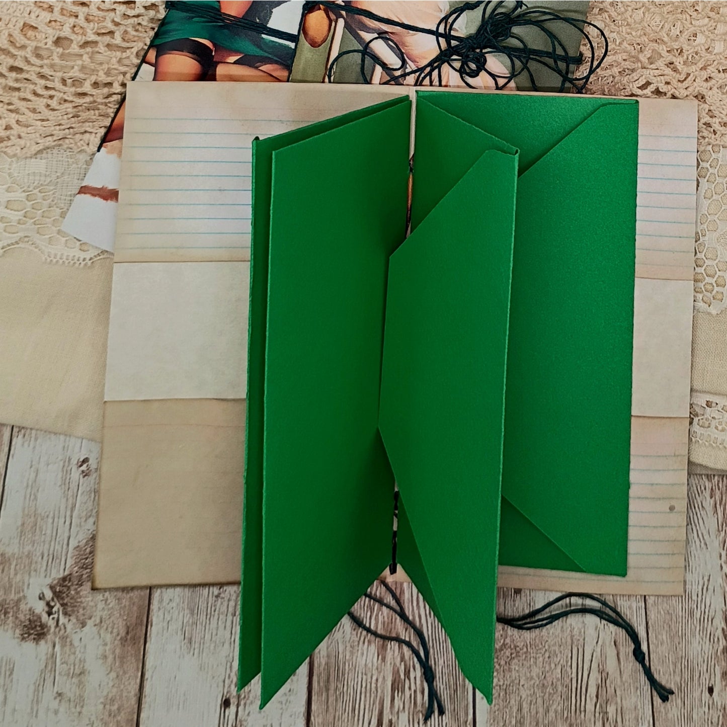 Green Traveler's Notebook Inserts, 3 Vintage Pin-up Girl Handmade Notebooks
