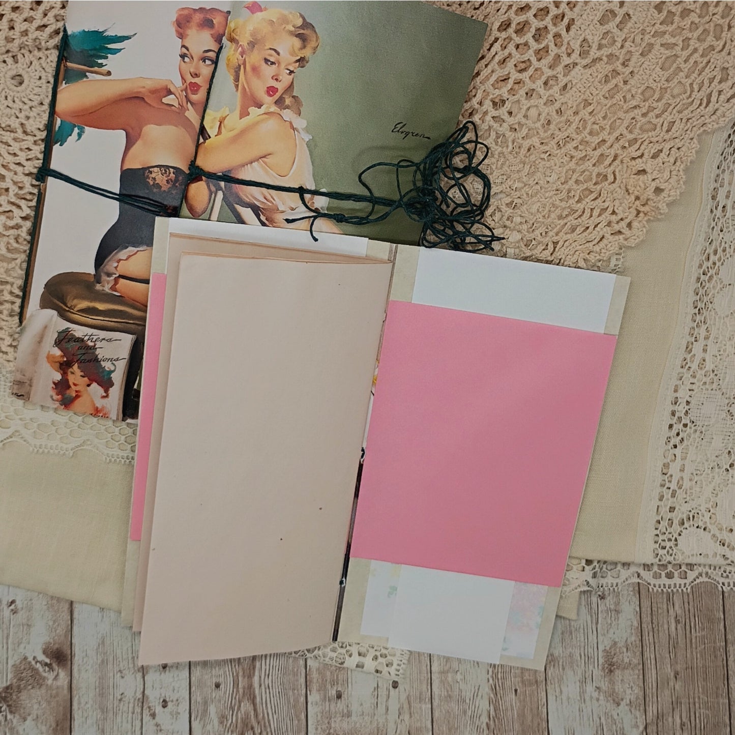 Green Traveler's Notebook Inserts, 3 Vintage Pin-up Girl Handmade Notebooks