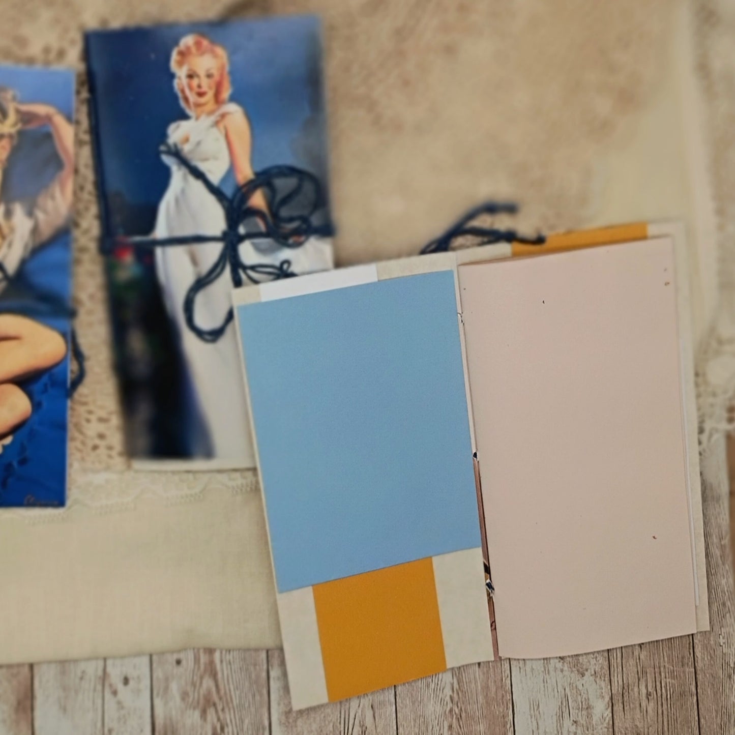 Blue Traveler's Notebook Inserts, 3 Vintage Pin-up Girl Handmade Notebooks