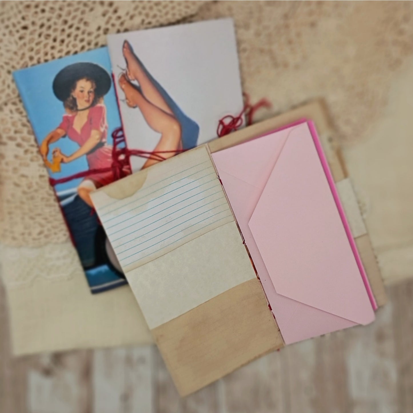 Red Traveler's Notebook Inserts, 3 Vintage Pin-up Girl Handmade Notebooks