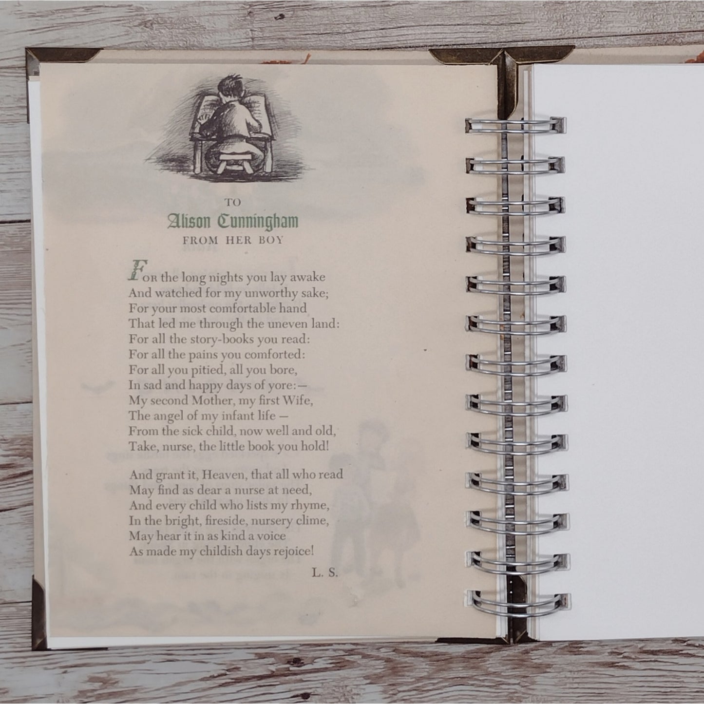 Recycled Spiral Notebook Diary, A Child's Book of Verses, Altered Book Journal