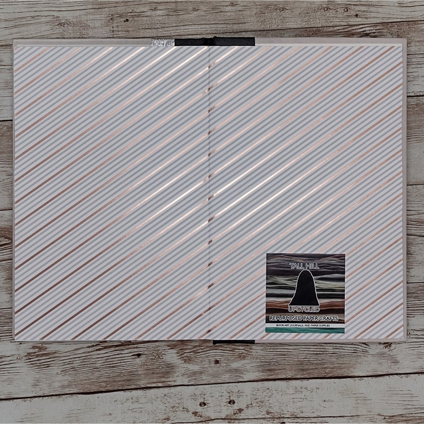 Grey Journal, Silver Stripe Notebook, Handmade Fabric Journal