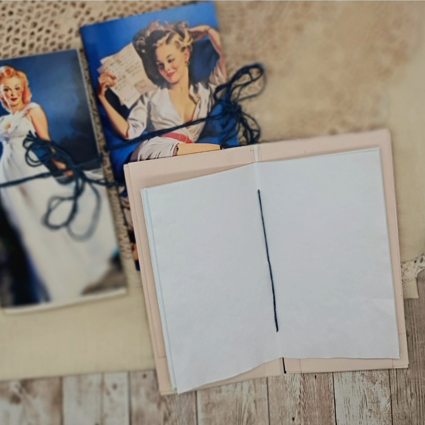 Blue Traveler's Notebook Inserts, 3 Vintage Pin-up Girl Handmade Notebooks