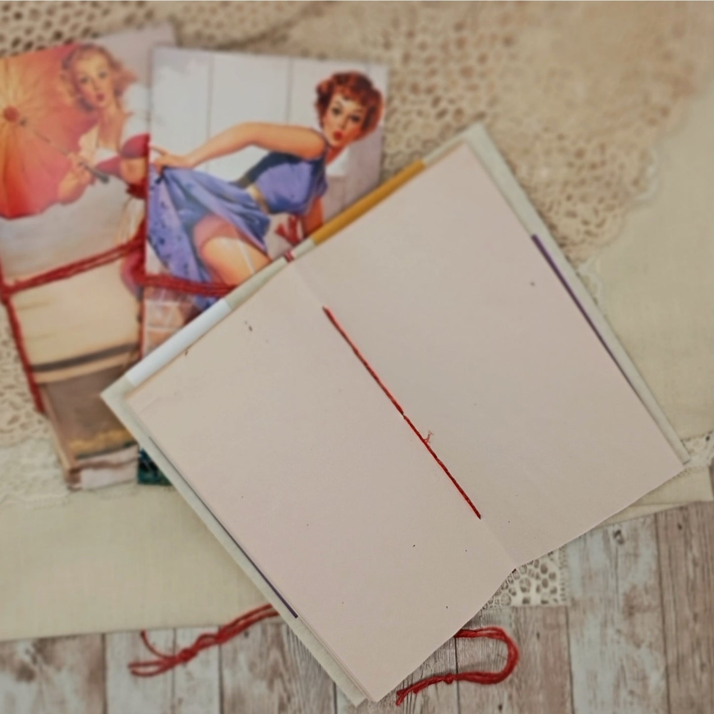 Orange Traveler's Notebook Inserts, 3 Vintage Pin-up Girl Handmade Notebooks
