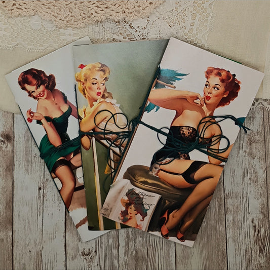 Green Traveler's Notebook Inserts, 3 Vintage Pin-up Girl Handmade Notebooks