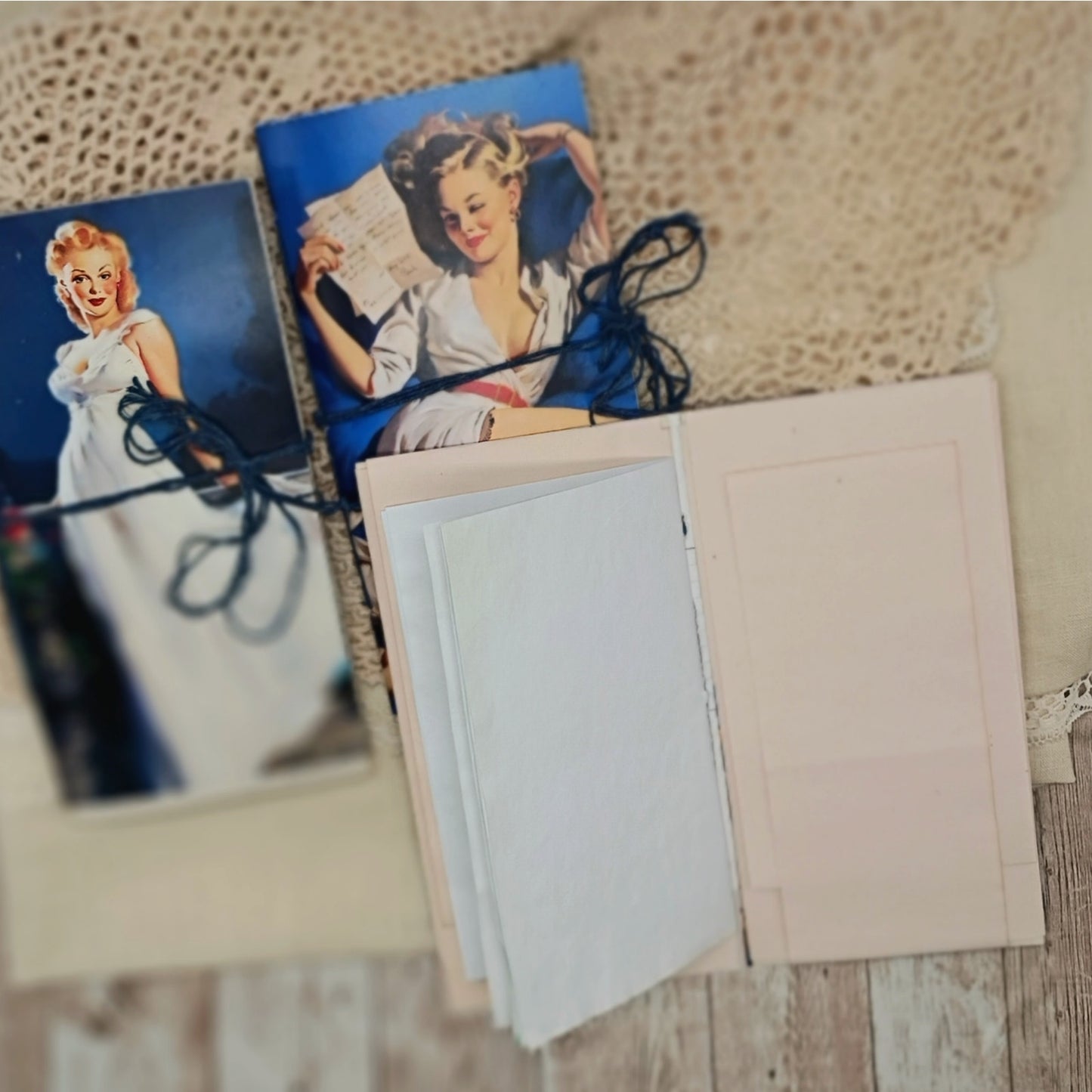 Blue Traveler's Notebook Inserts, 3 Vintage Pin-up Girl Handmade Notebooks