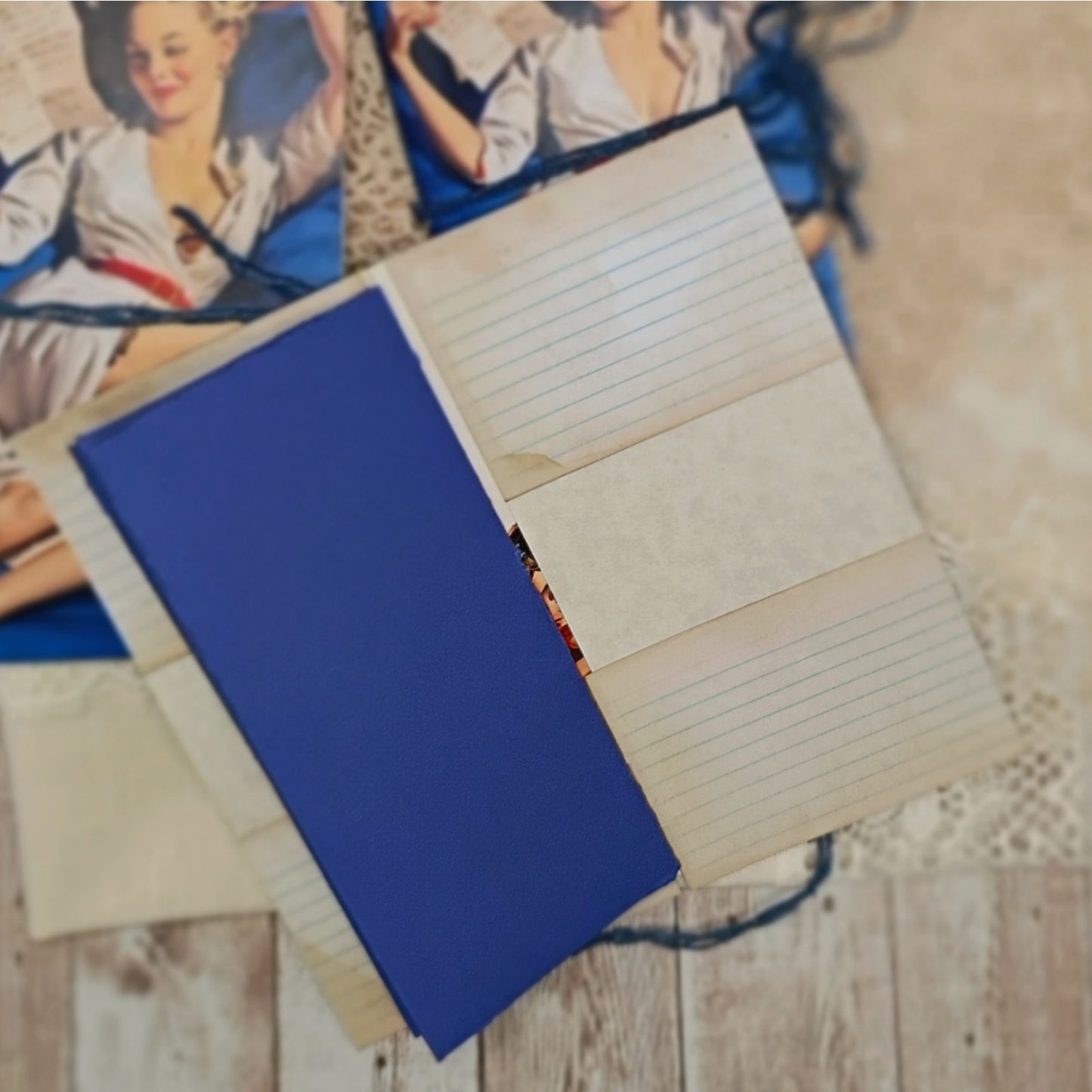Blue Traveler's Notebook Inserts, 3 Vintage Pin-up Girl Handmade Notebooks