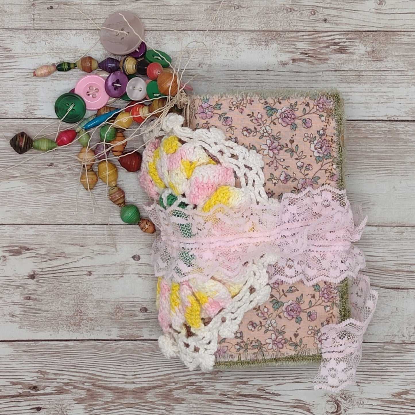 Small Pink Floral Junk Journal, Handmade Recycled Journal, Chunky Junk Journal