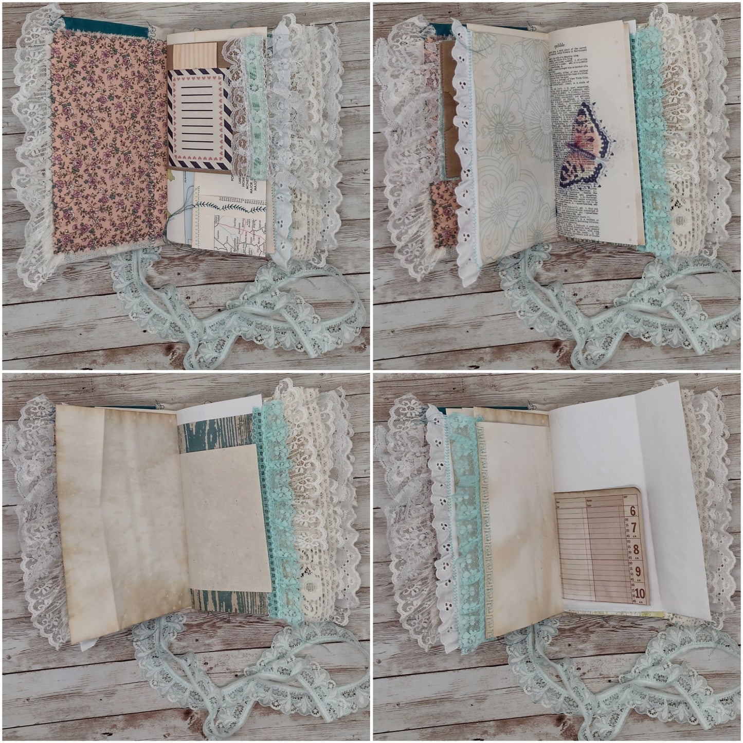 Turquoise Embellished Junk Journal: Flowers, Birds and Butterflies