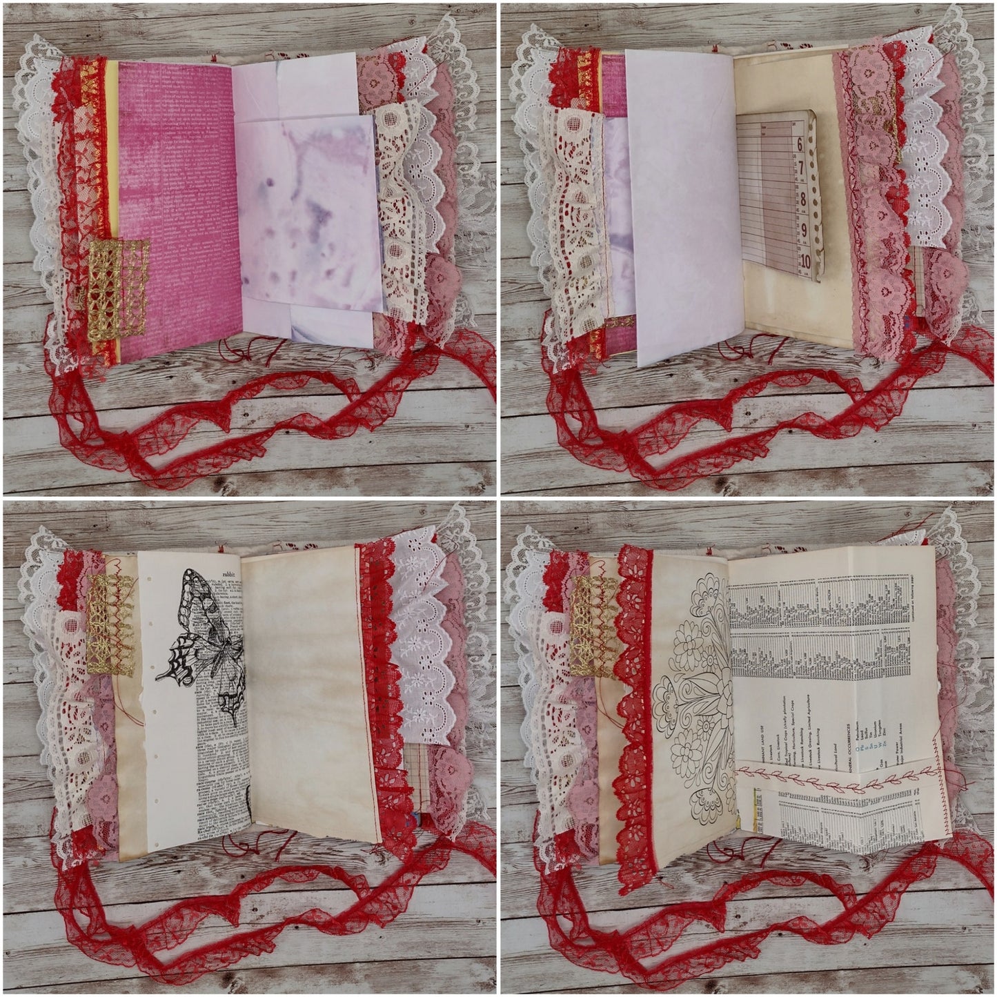 Red Embellished Junk Journal: Flowers, Birds and Butterflies