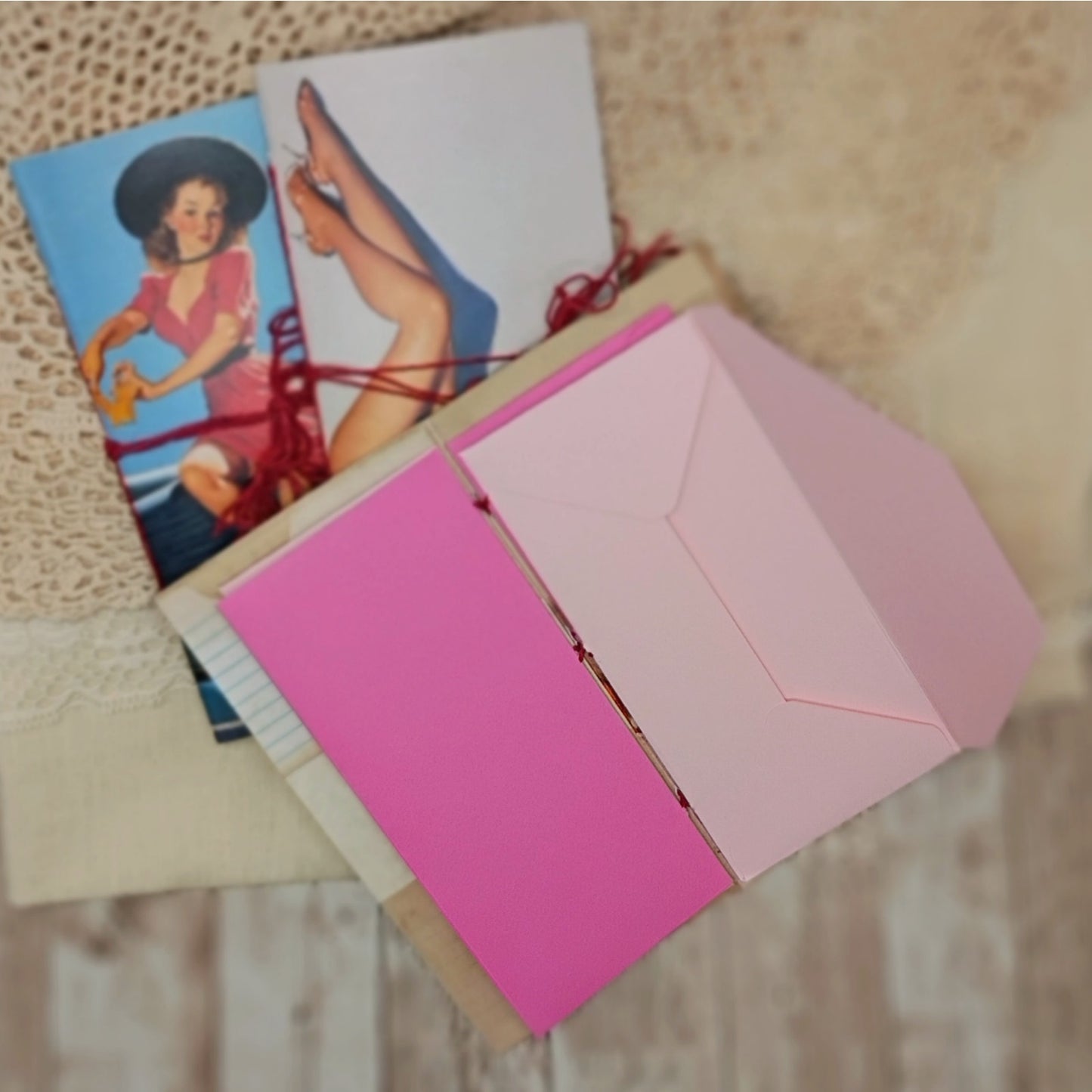 Red Traveler's Notebook Inserts, 3 Vintage Pin-up Girl Handmade Notebooks