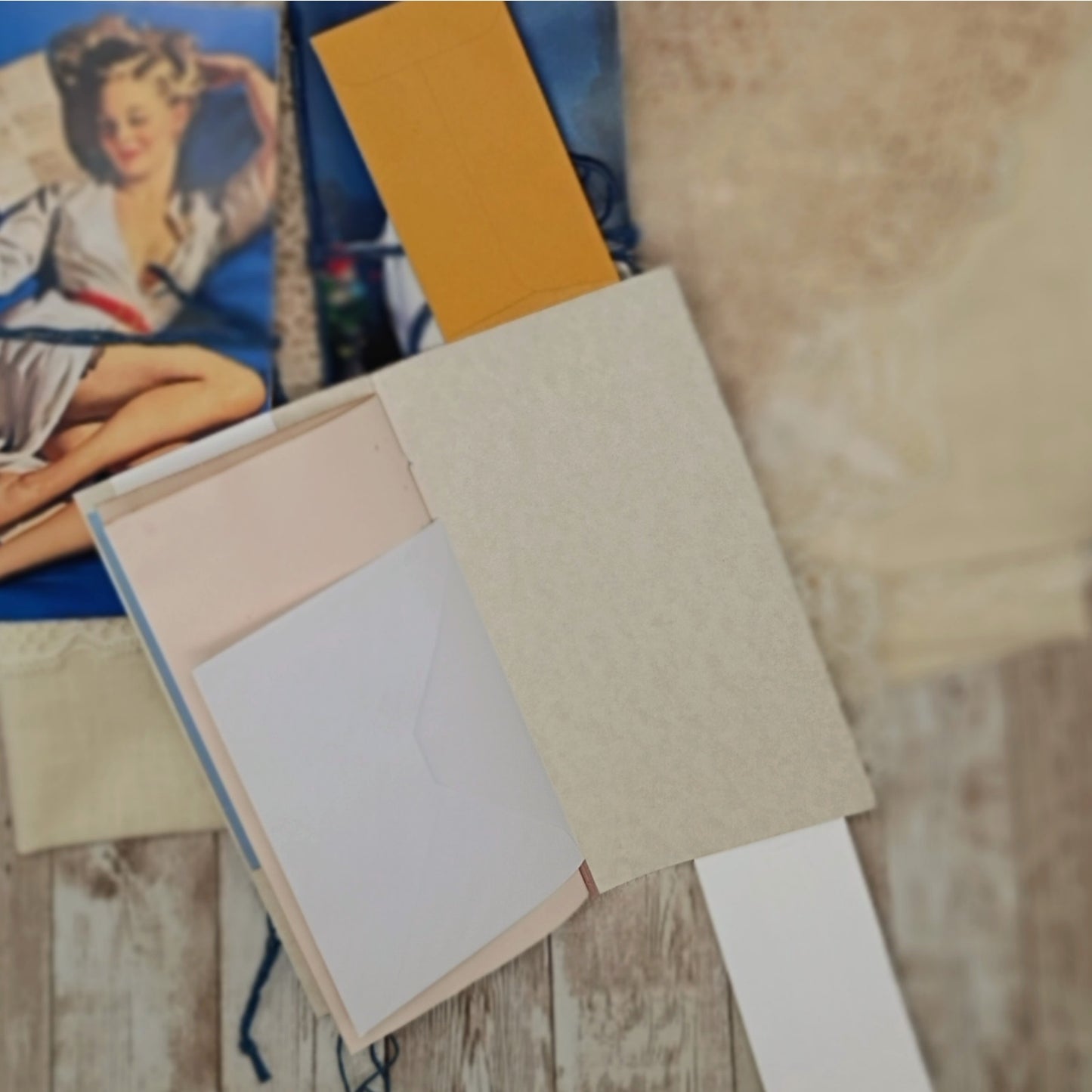 Blue Traveler's Notebook Inserts, 3 Vintage Pin-up Girl Handmade Notebooks