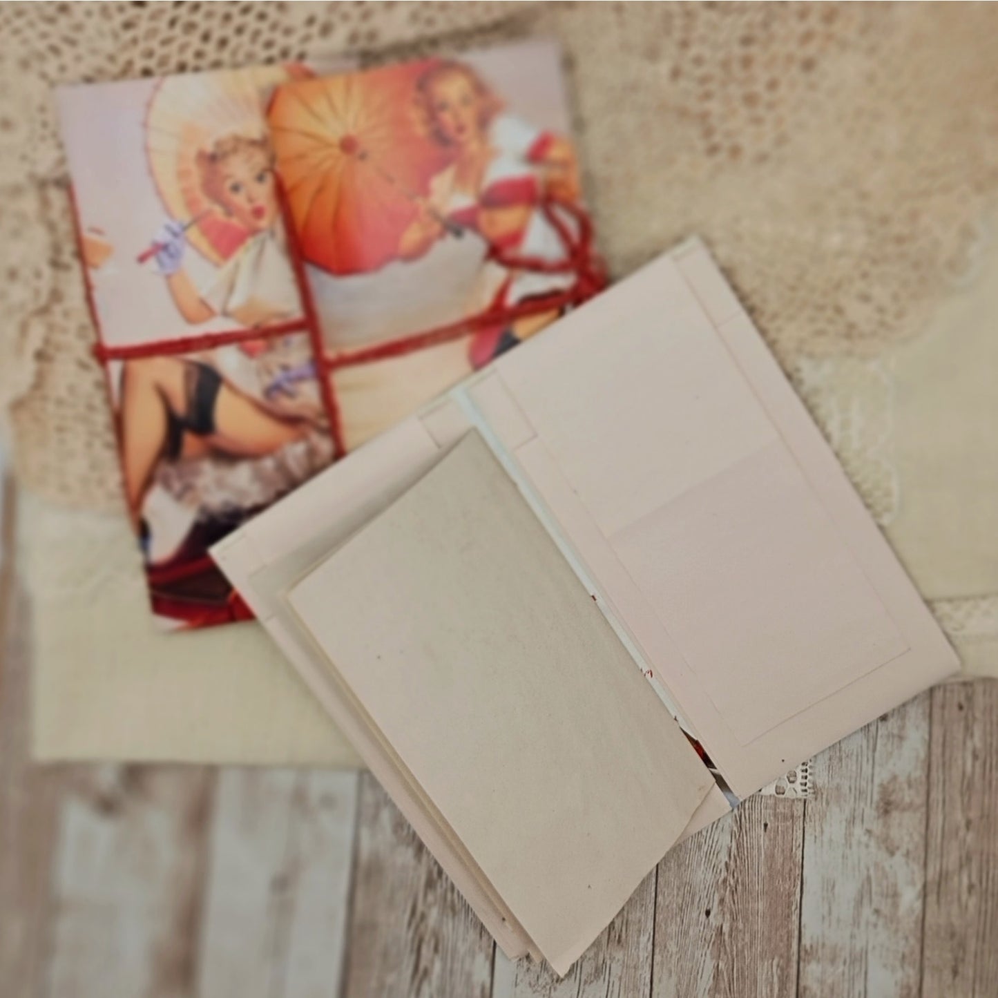 Orange Traveler's Notebook Inserts, 3 Vintage Pin-up Girl Handmade Notebooks