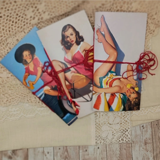 Red Traveler's Notebook Inserts, 3 Vintage Pin-up Girl Handmade Notebooks
