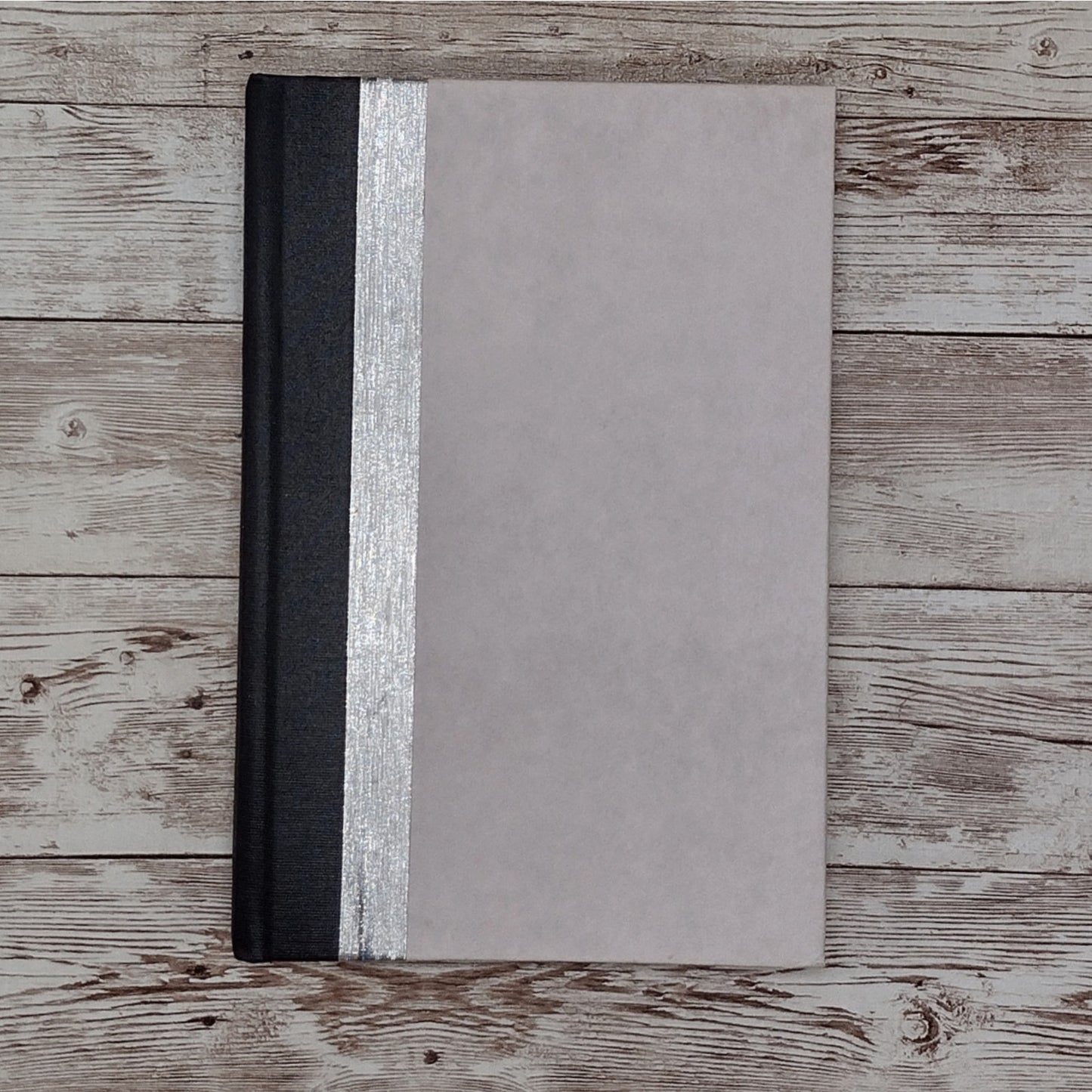 Grey Journal, Silver Stripe Notebook, Handmade Fabric Journal