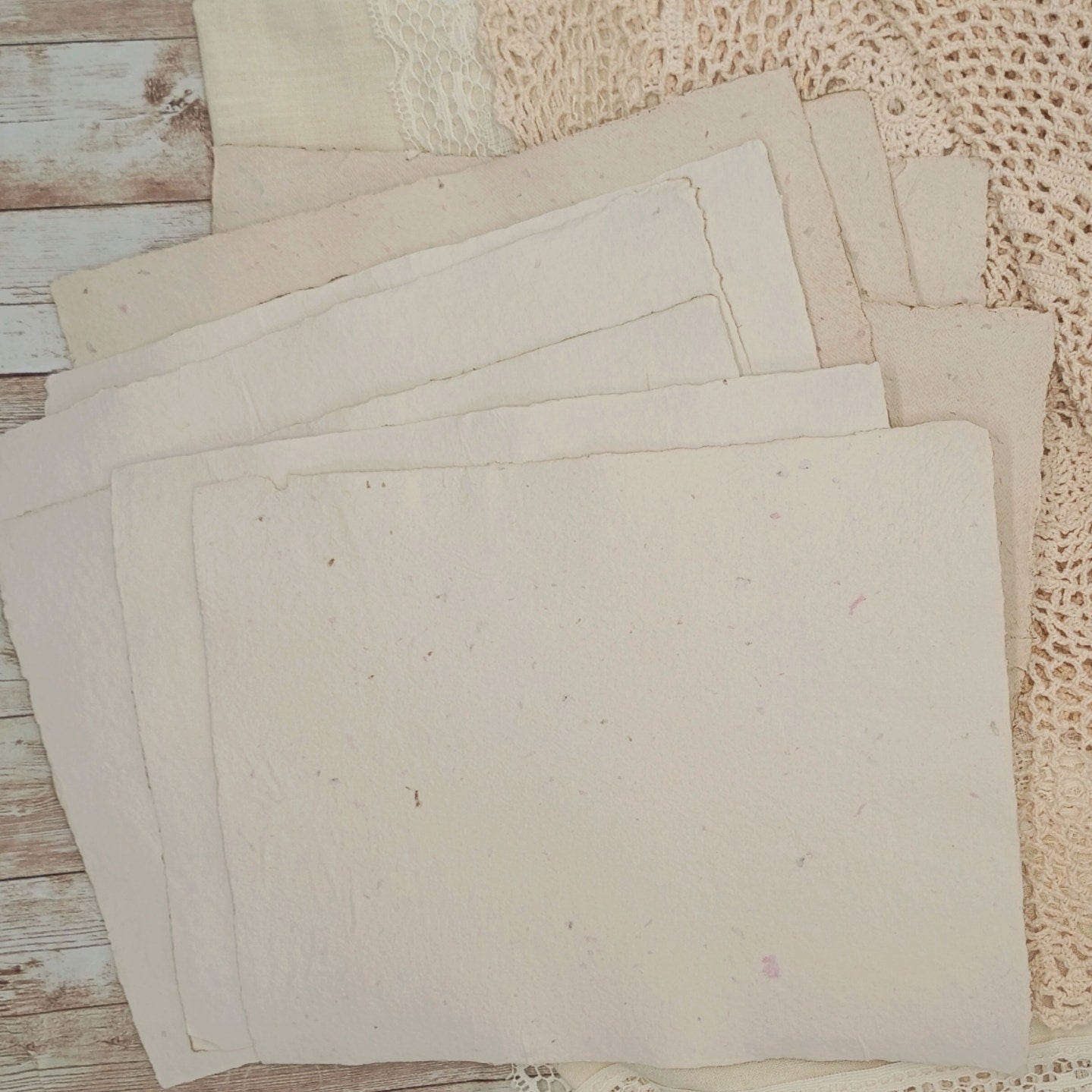 Handmade Papers with Floral Inclusions, 10 Lighter Weight Recycled Sheets