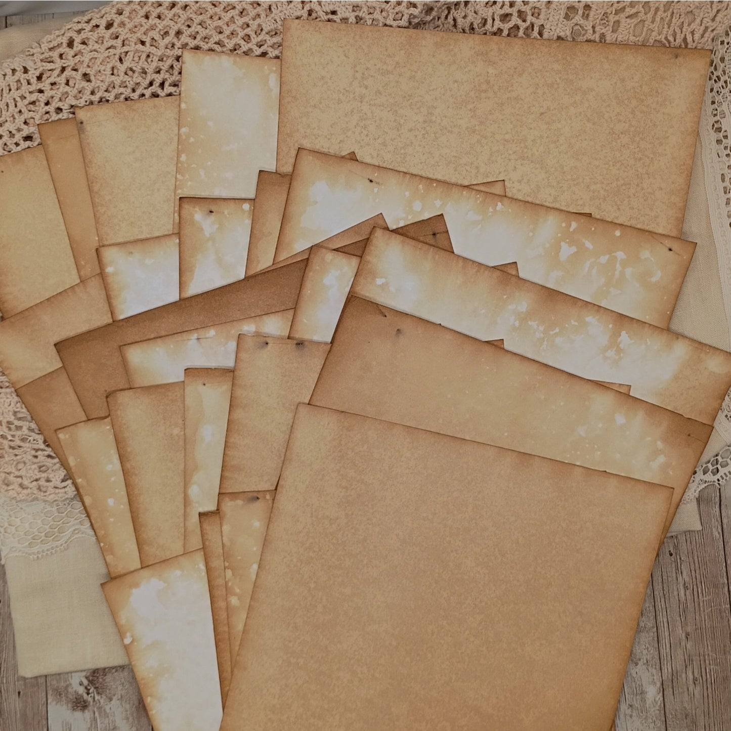 25 Heavy Weight Tea Stained 8.5"x11" Dyed Papers, Rustic Antiqued Cardstock