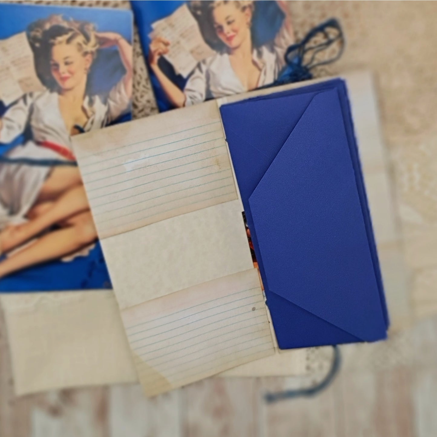 Blue Traveler's Notebook Inserts, 3 Vintage Pin-up Girl Handmade Notebooks
