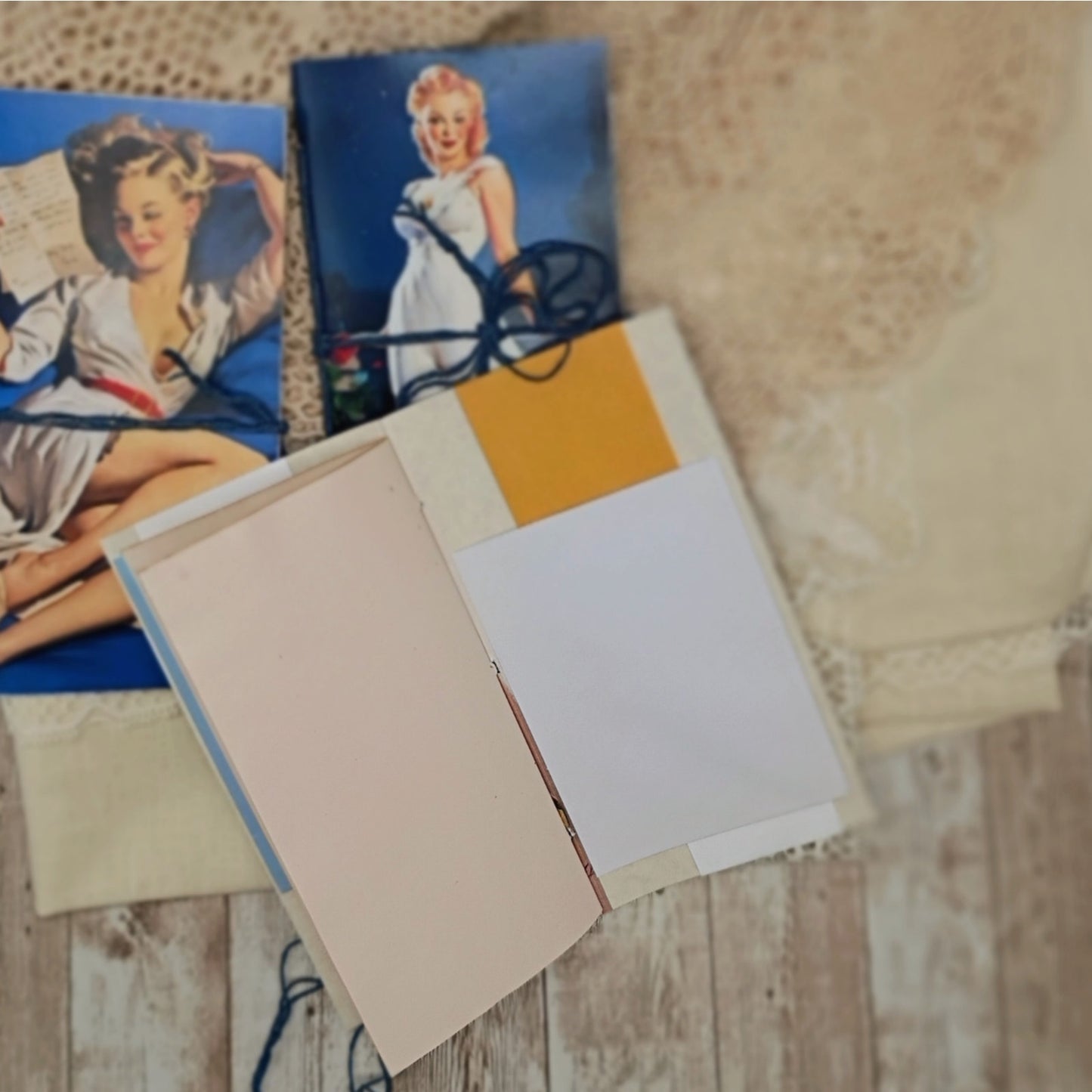 Blue Traveler's Notebook Inserts, 3 Vintage Pin-up Girl Handmade Notebooks