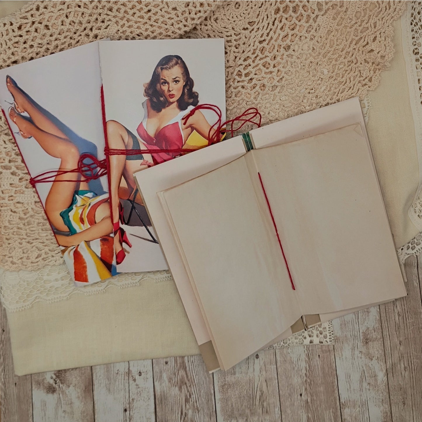 Red Traveler's Notebook Inserts, 3 Vintage Pin-up Girl Handmade Notebooks