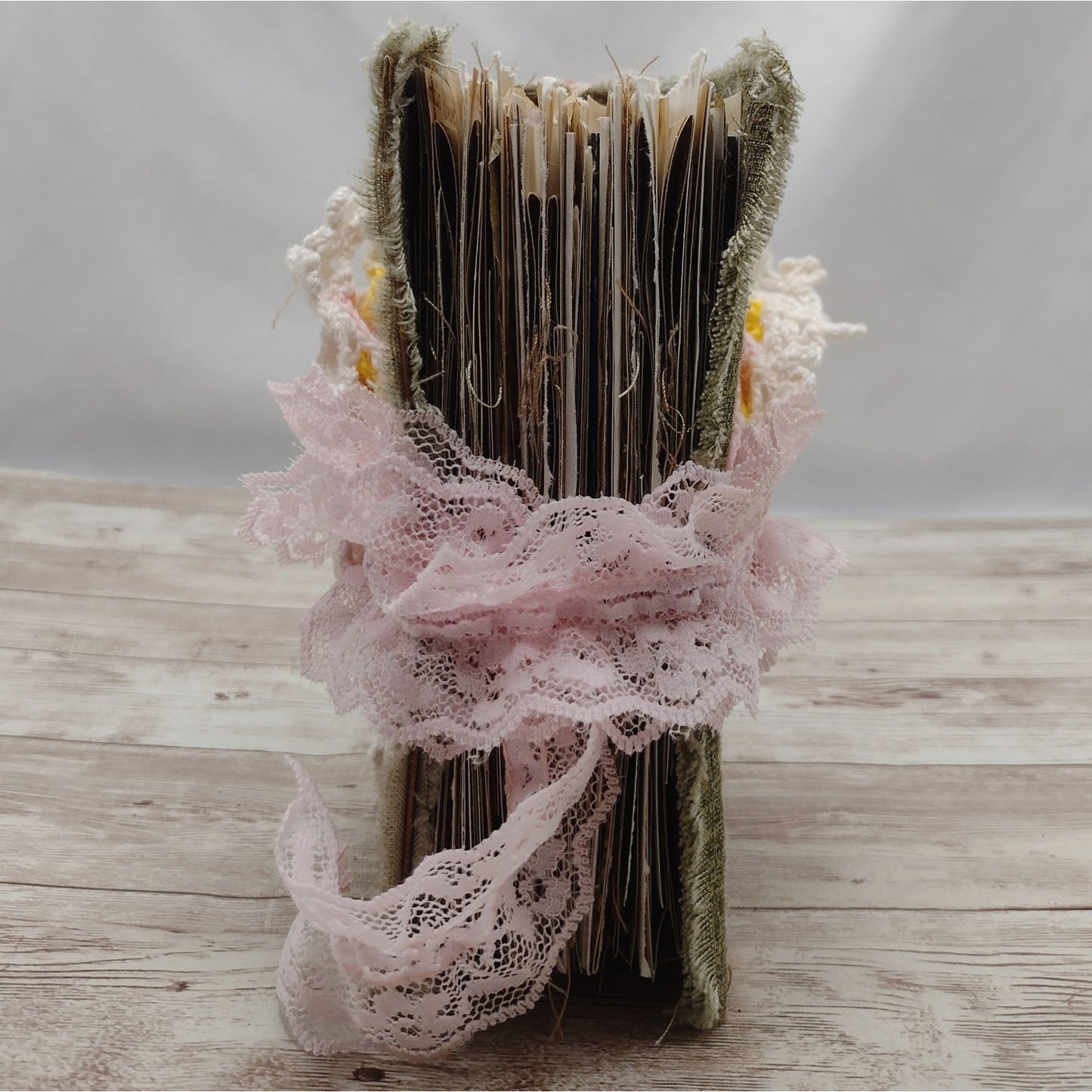 Small Pink Floral Junk Journal, Handmade Recycled Journal, Chunky Junk Journal