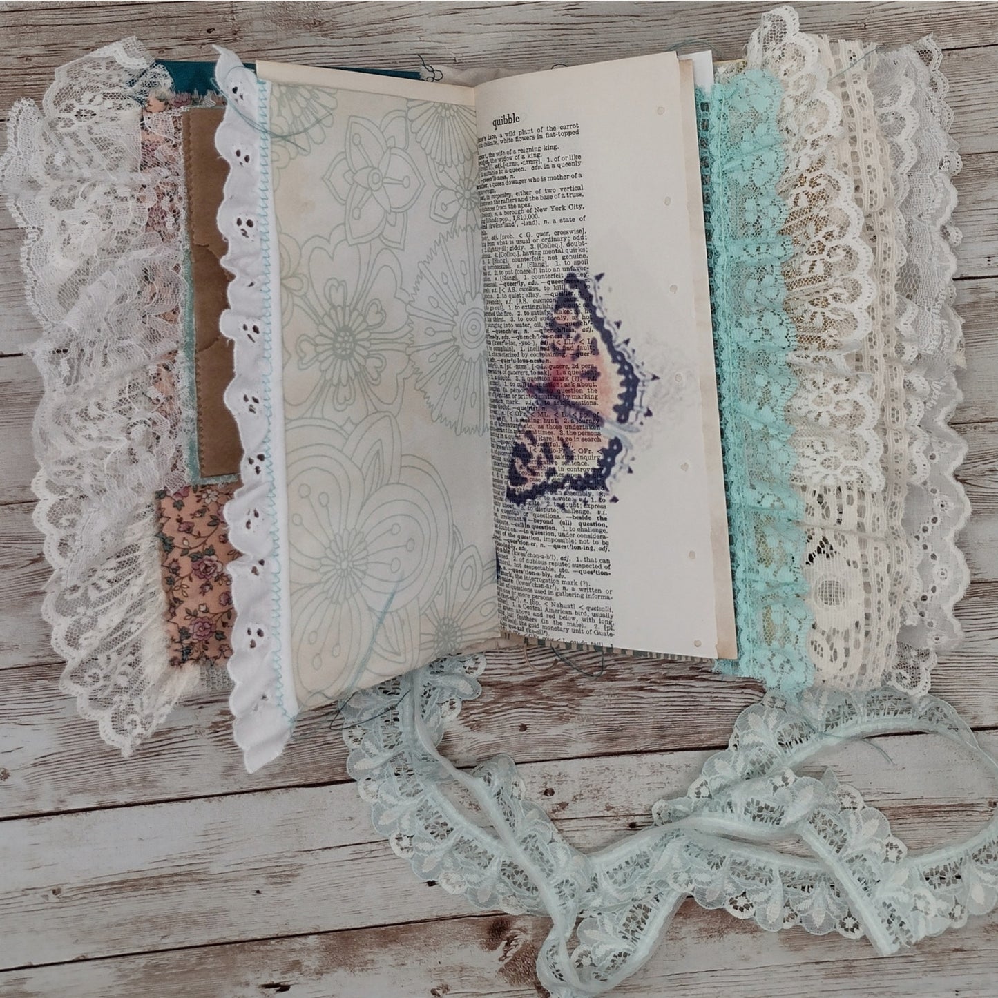 Turquoise Embellished Junk Journal: Flowers, Birds and Butterflies