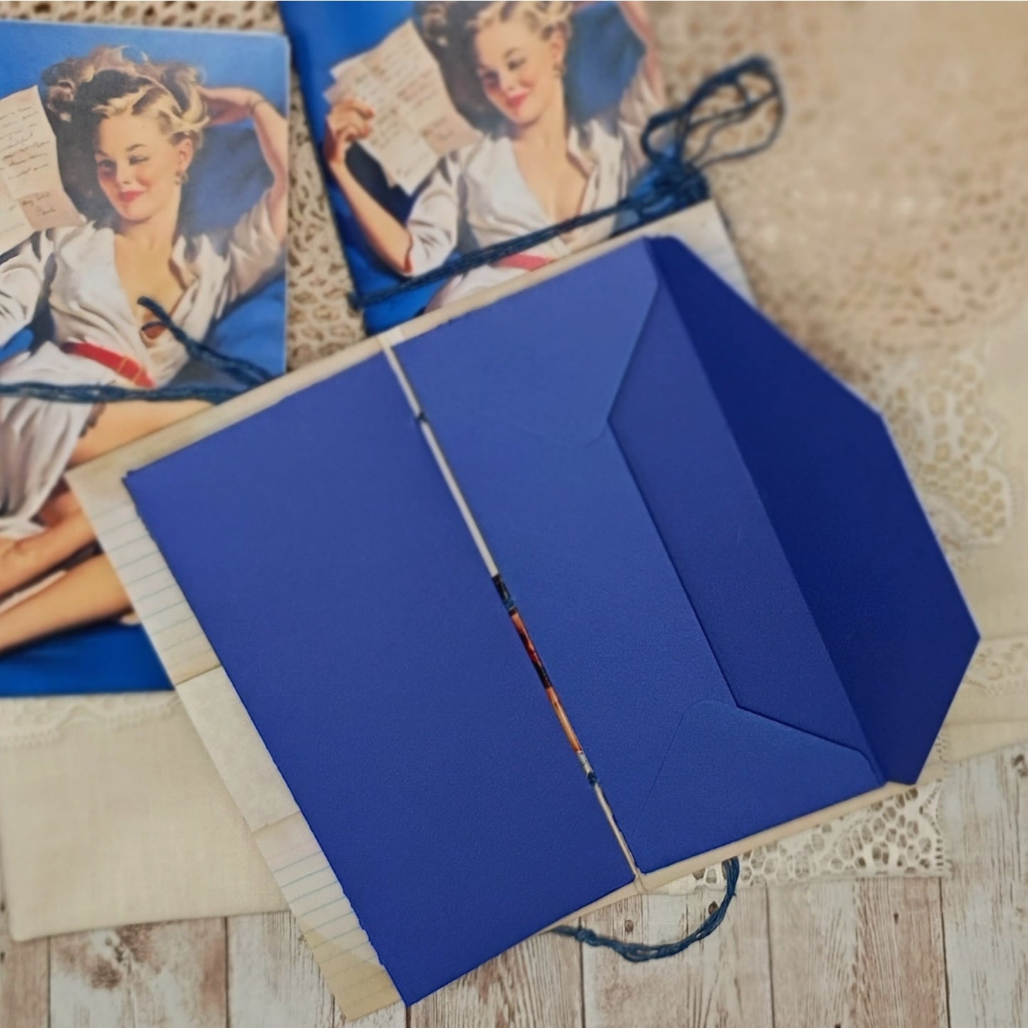 Blue Traveler's Notebook Inserts, 3 Vintage Pin-up Girl Handmade Notebooks